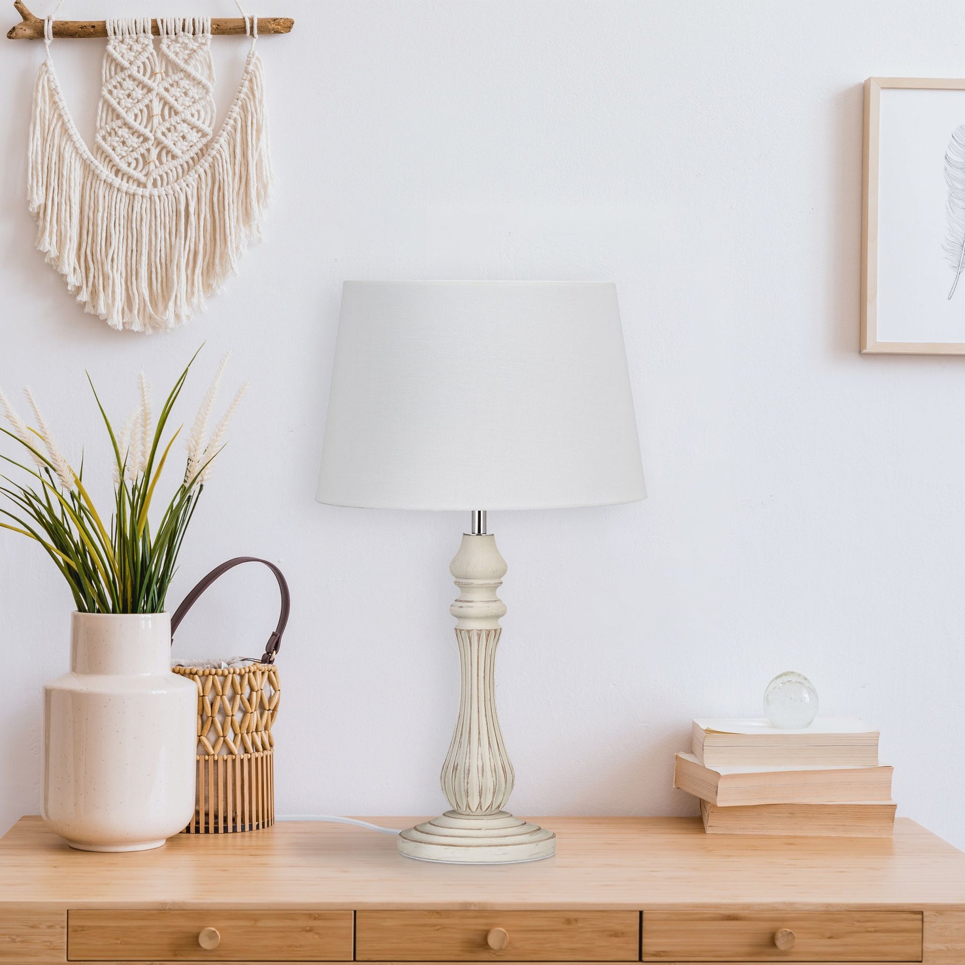 Tischlampe Landhausstil Weiss-Creme von Relaxdays