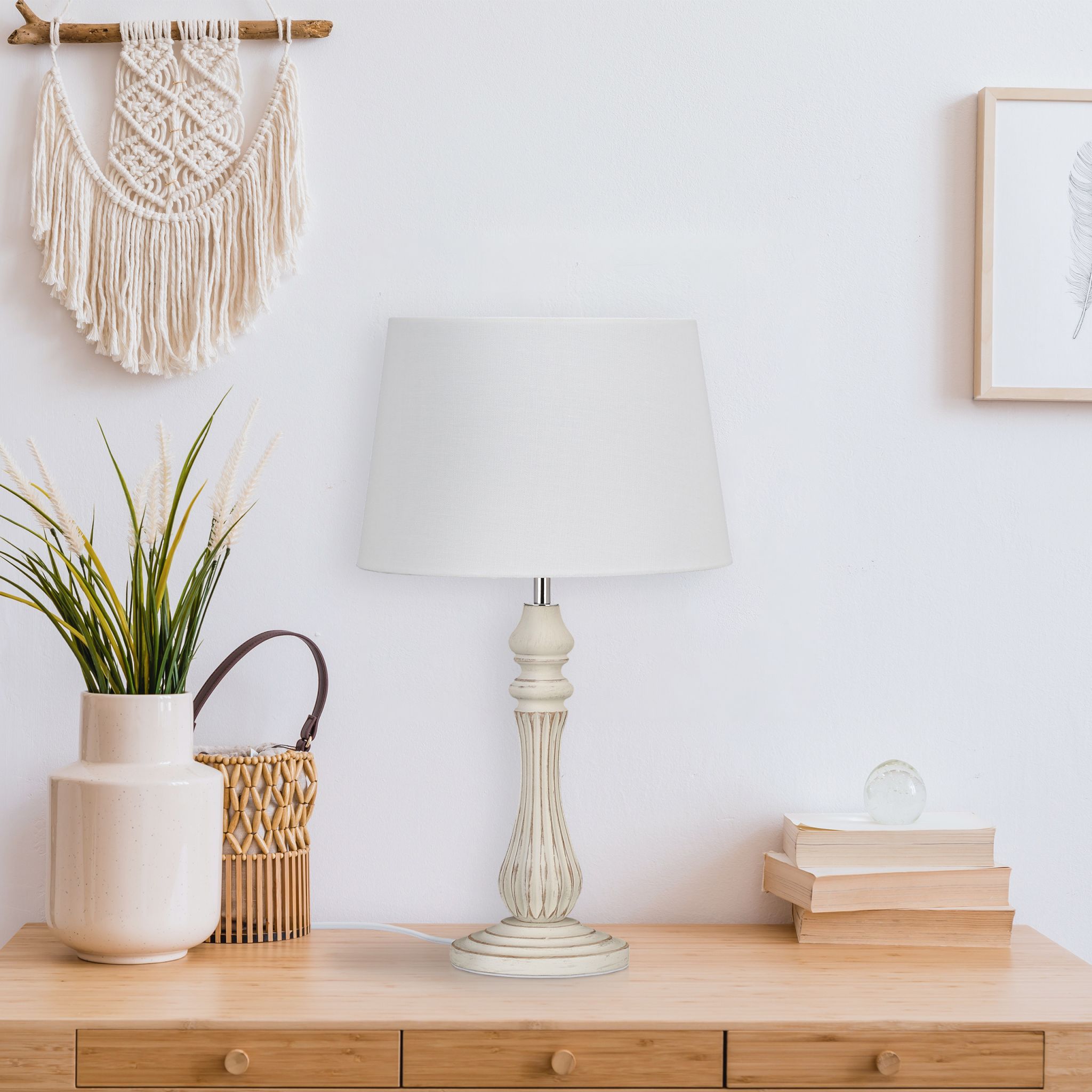 Tischlampe Landhausstil Weiss-Creme von Relaxdays