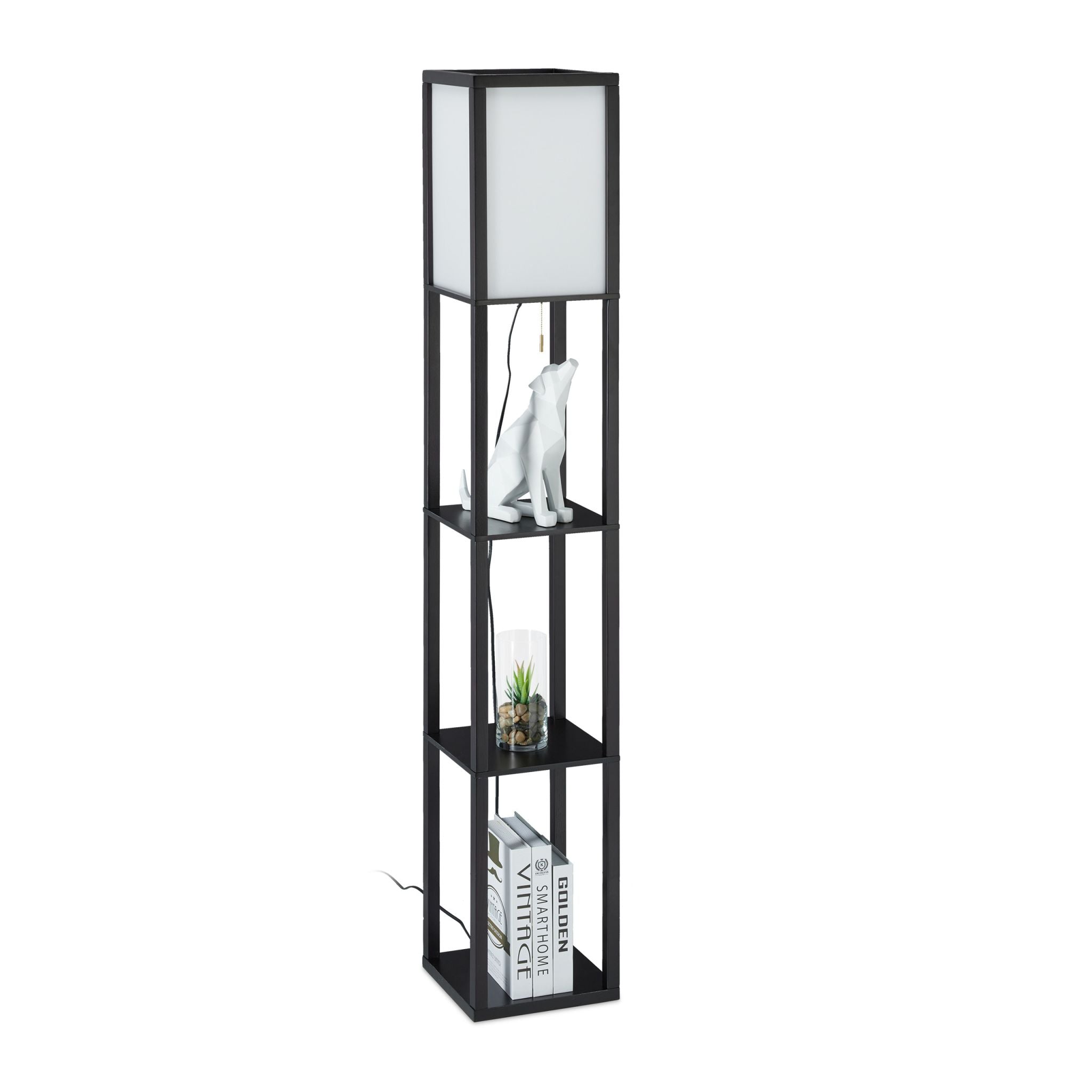 Stehlampe mit Regal Schwarz Weiss-Schwarz von Relaxdays