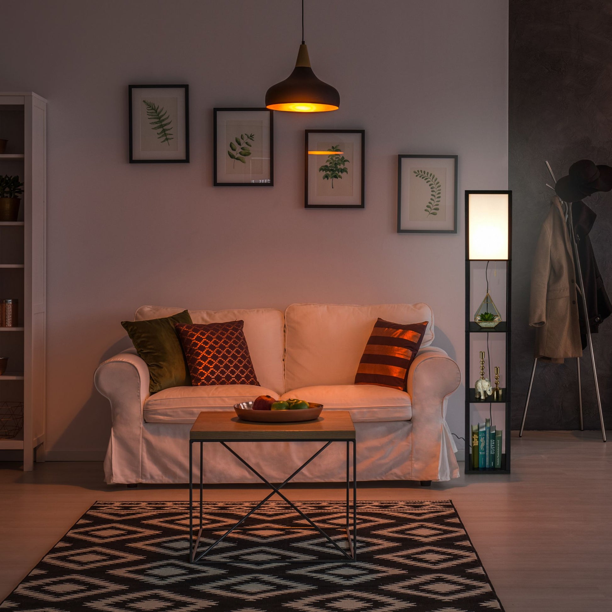 Stehlampe mit Regal Schwarz Weiss-Schwarz von Relaxdays