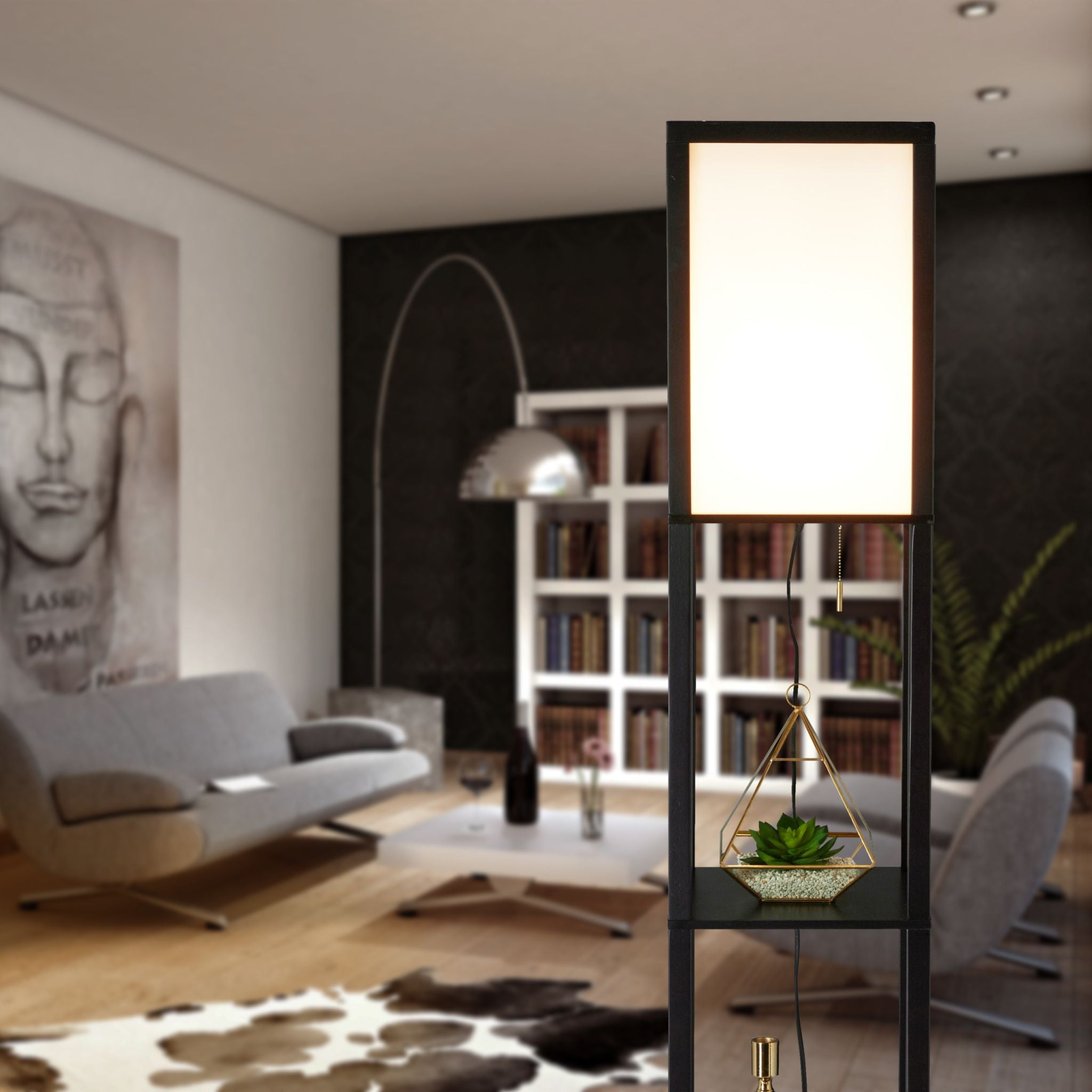 Stehlampe mit Regal Schwarz Weiss-Schwarz von Relaxdays