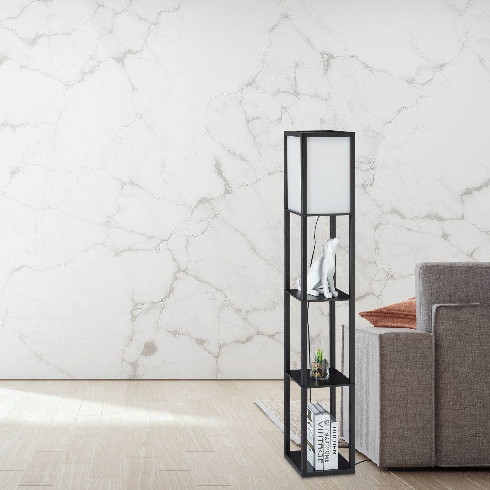 Stehlampe mit Regal Schwarz Weiss-Schwarz von Relaxdays