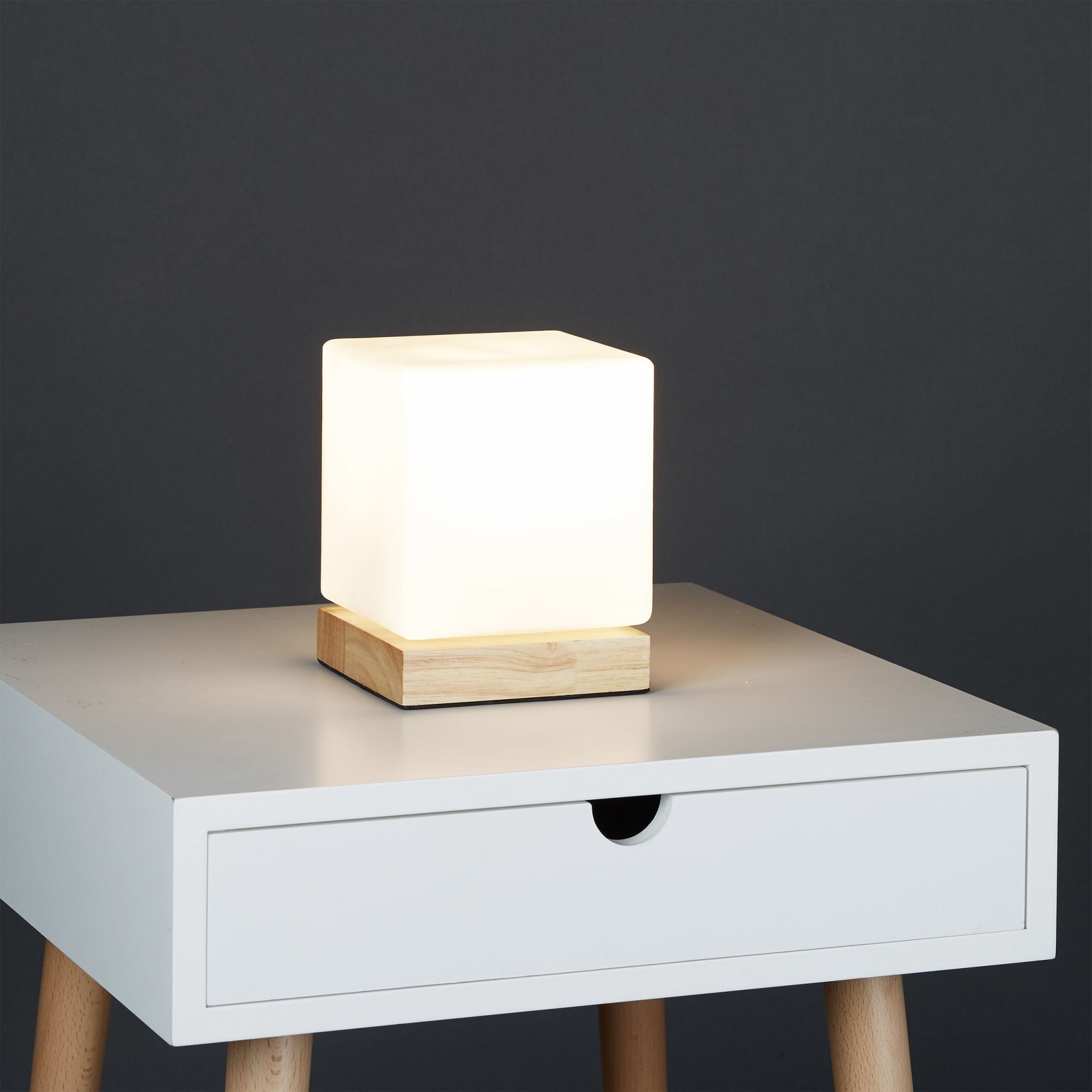 Tischlampe Würfel Weiss-Hellbraun von Relaxdays