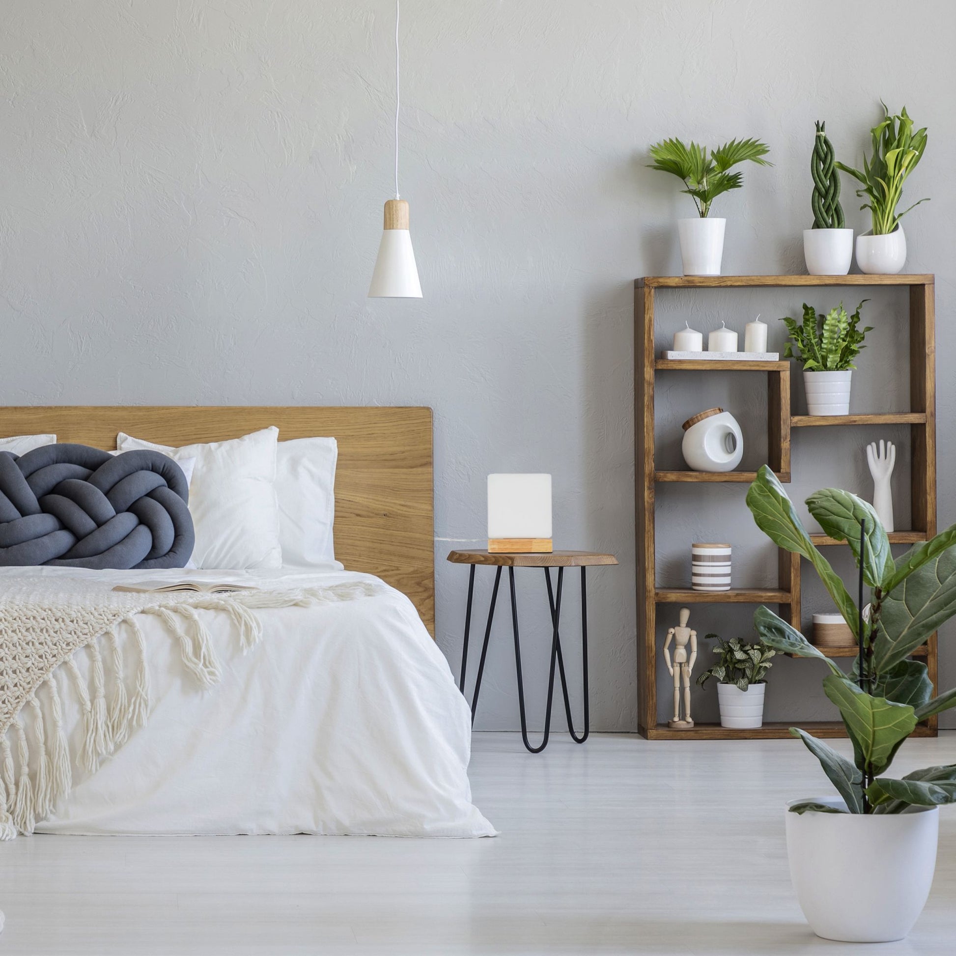 Tischlampe Würfel Weiss-Hellbraun von Relaxdays