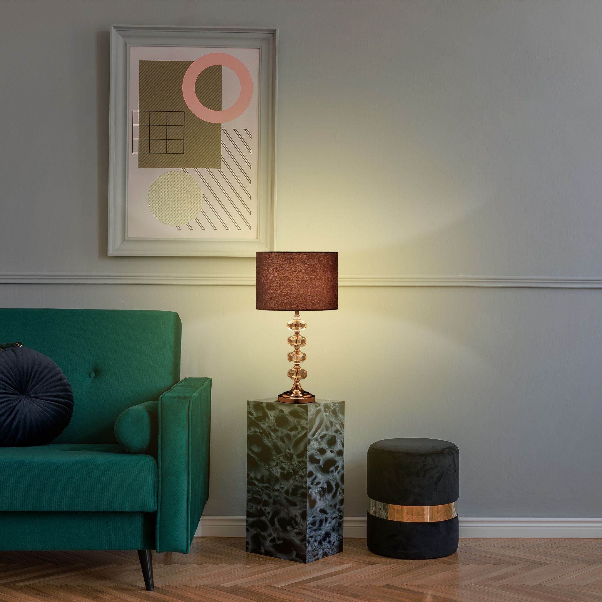 Tischleuchte mit Samtschirm Silber-Transparent-Grau von Relaxdays