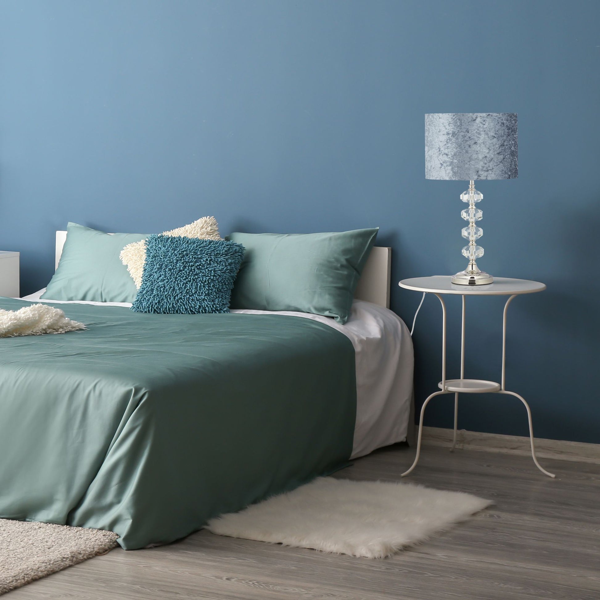 Tischleuchte mit Samtschirm Silber-Transparent-Grau von Relaxdays