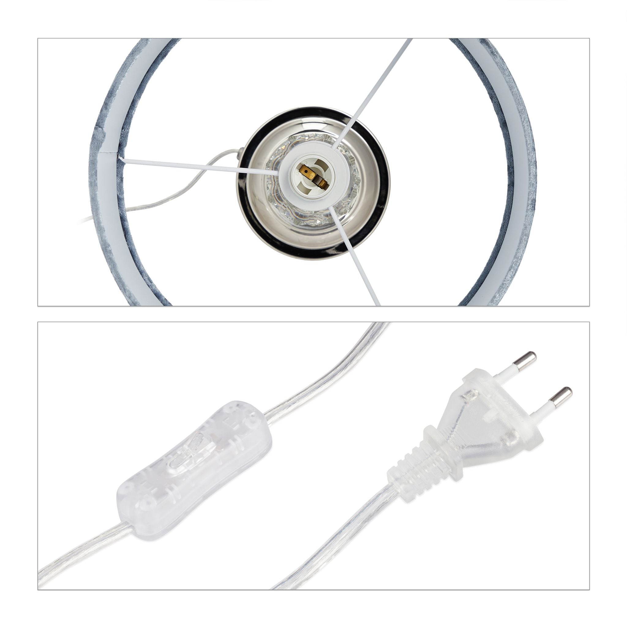 Tischleuchte mit Samtschirm Silber-Transparent-Grau von Relaxdays