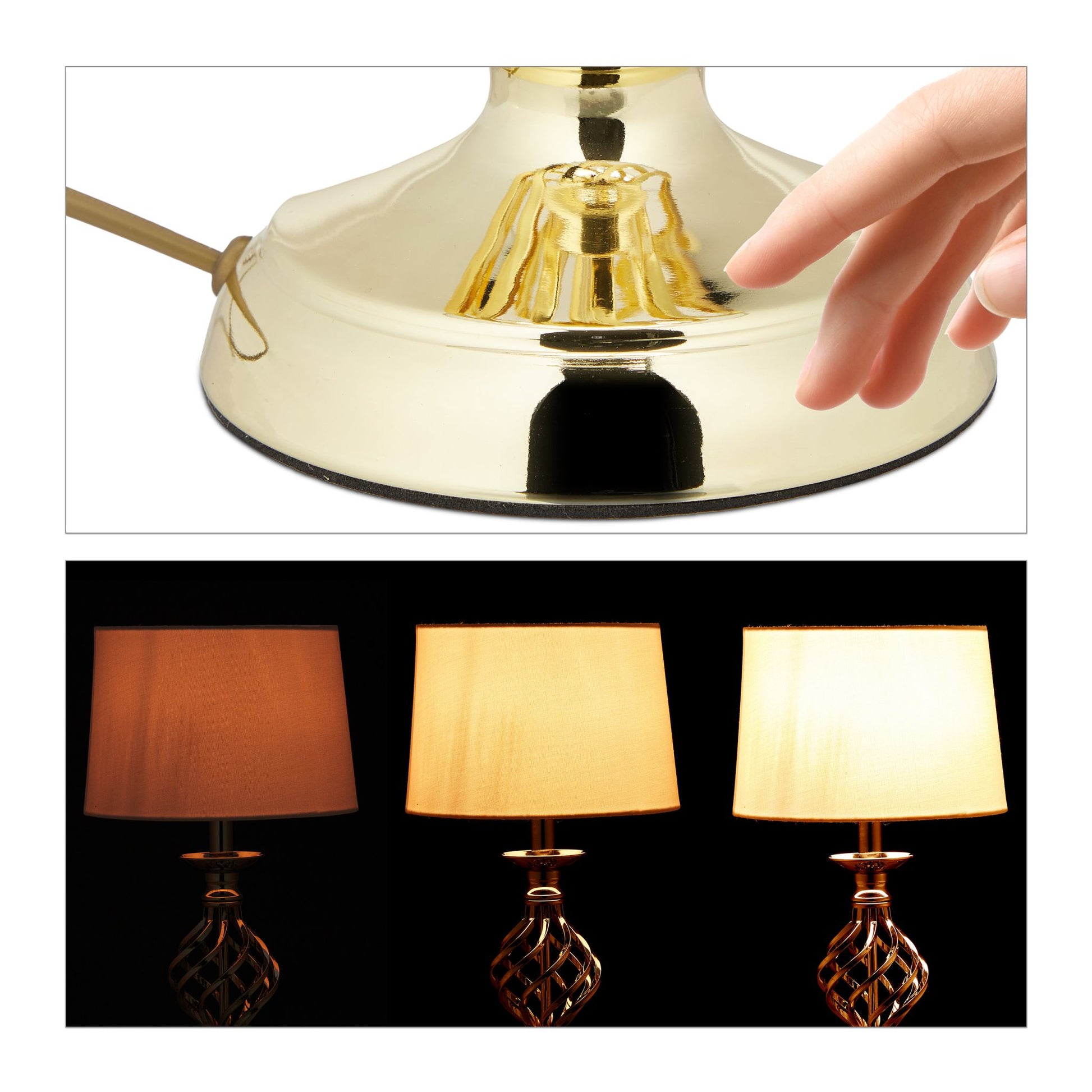 Tischlampe modern dimmbar Weiss-Gold von Relaxdays