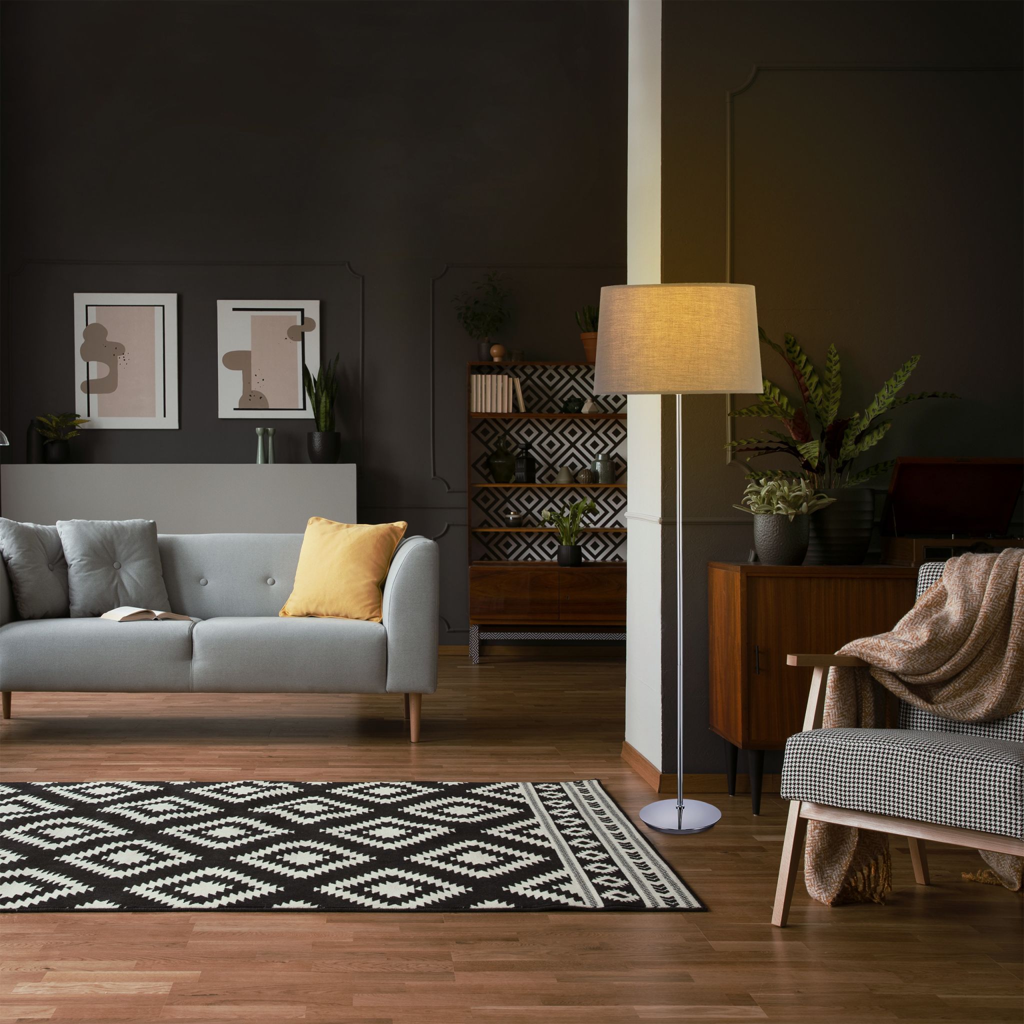Stehlampe mit Stoffschirm Silber-Grau von Relaxdays
