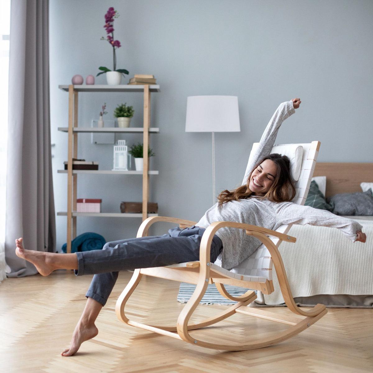 Stehlampe mit Stoffschirm Silber-Grau von Relaxdays