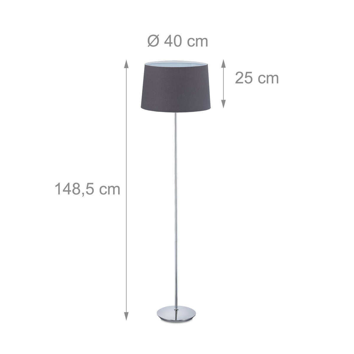 Stehlampe mit Stoffschirm Silber-Grau von Relaxdays