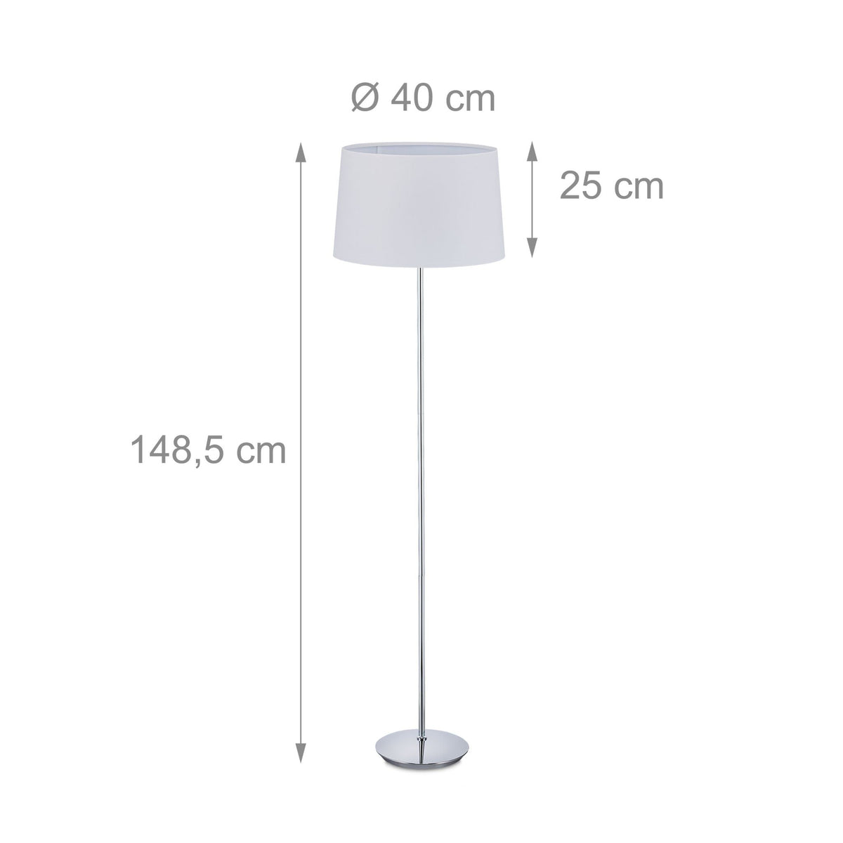 Stehlampe mit Stoffschirm Weiss-Silber von Relaxdays