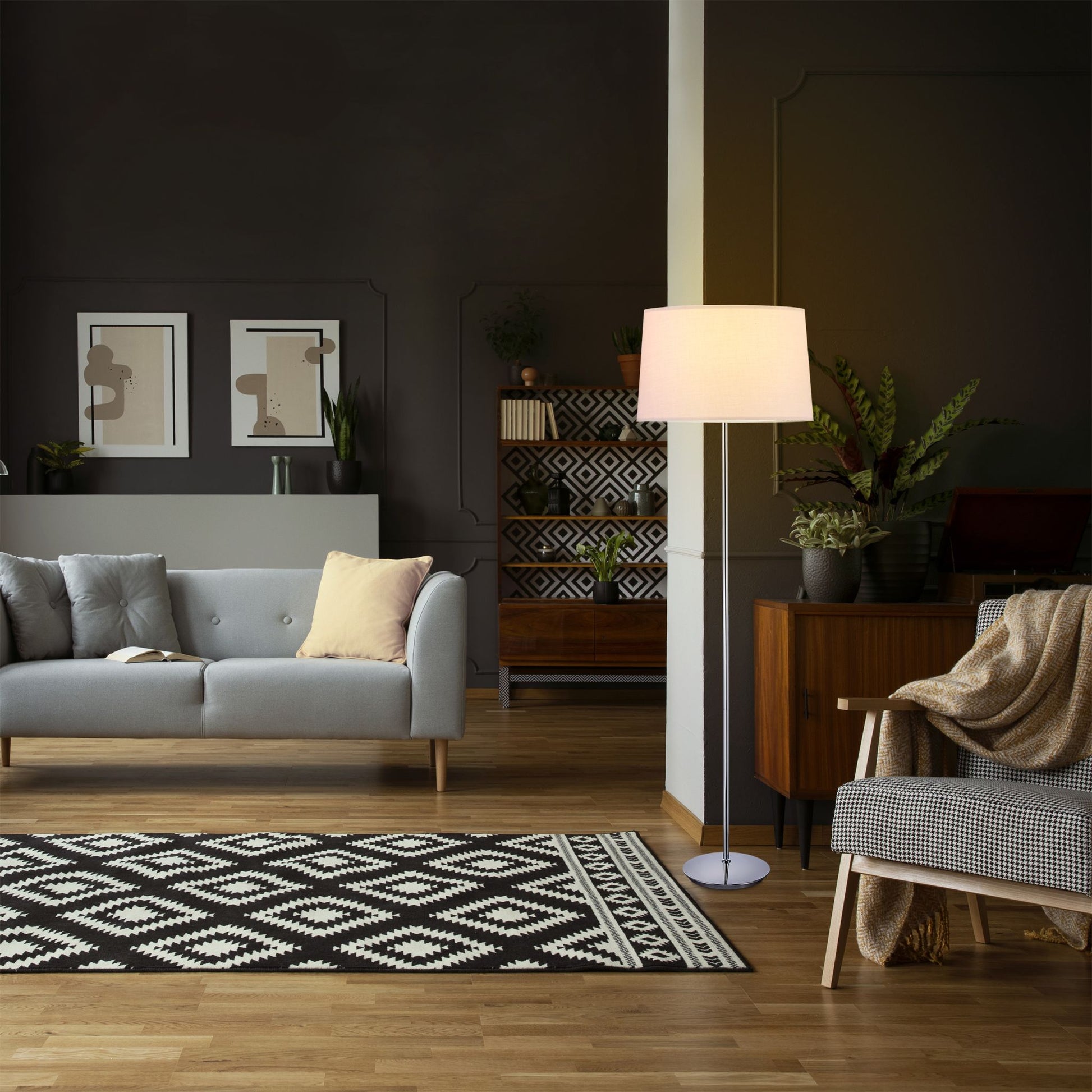 Stehlampe mit Stoffschirm Rosa-Silber von Relaxdays