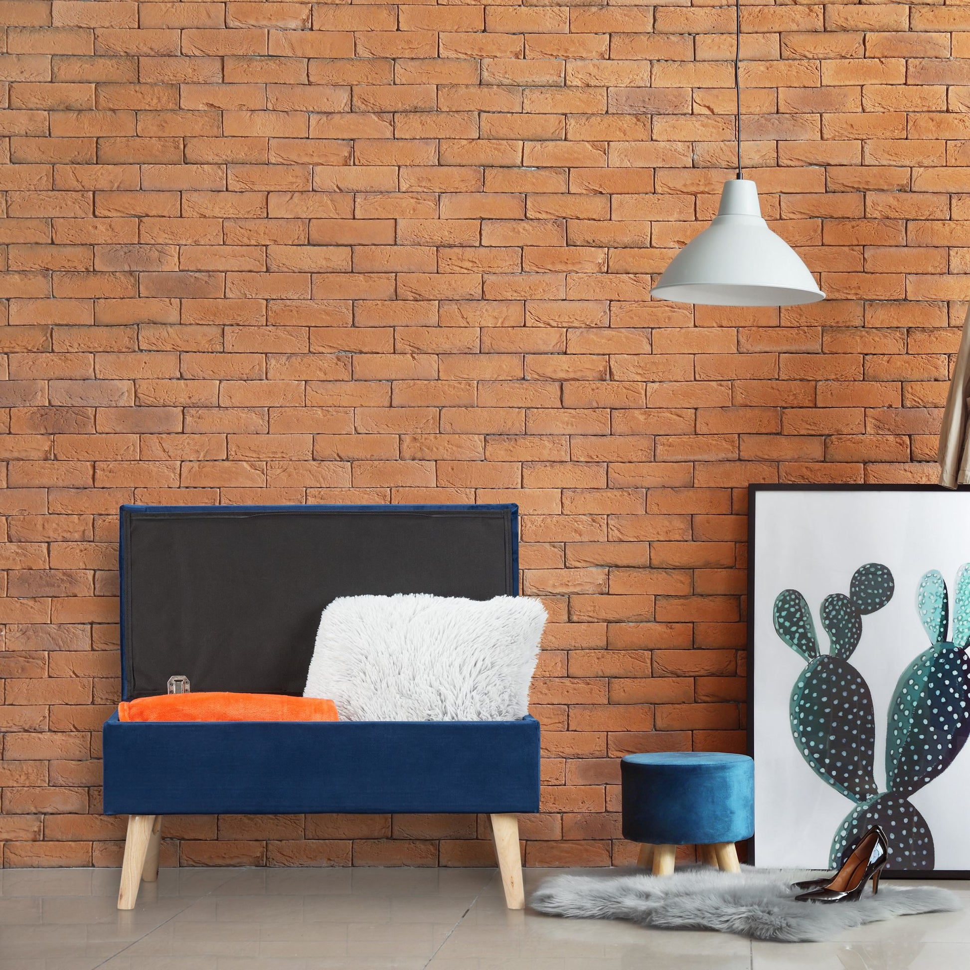 Samt Sitzbank mit Stauraum Dunkelblau von Relaxdays