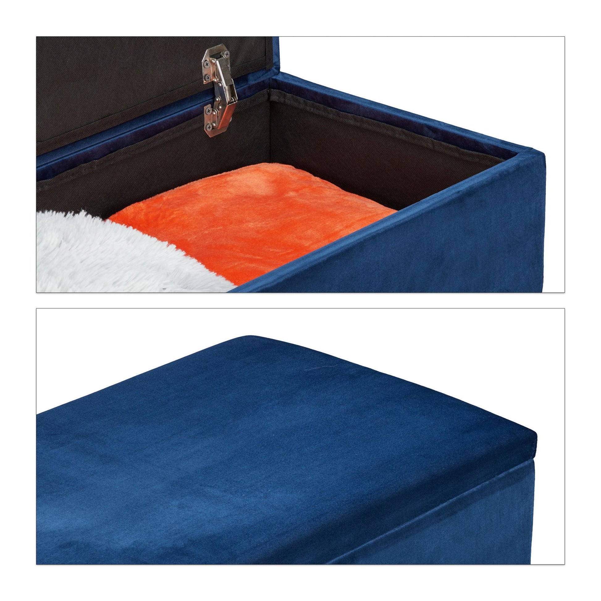 Samt Sitzbank mit Stauraum Dunkelblau von Relaxdays