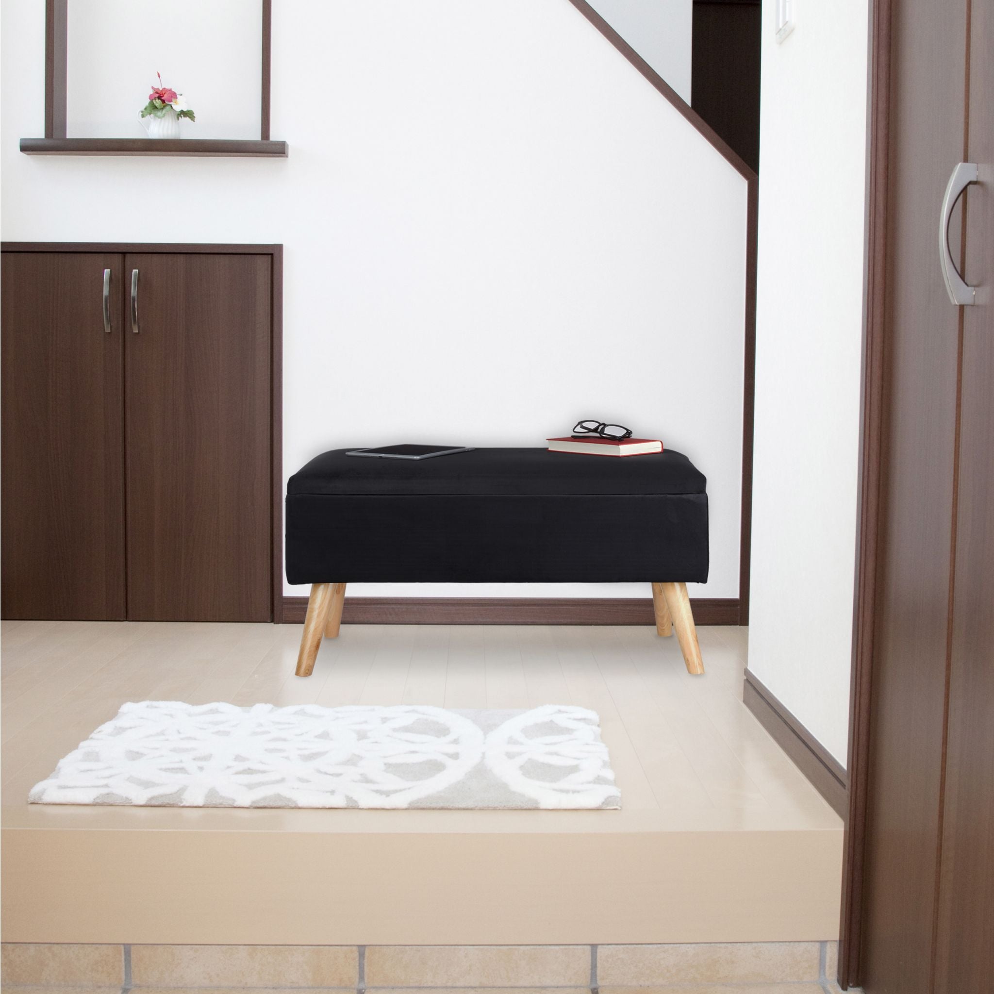 Samt Sitzbank mit Stauraum Schwarz von Relaxdays