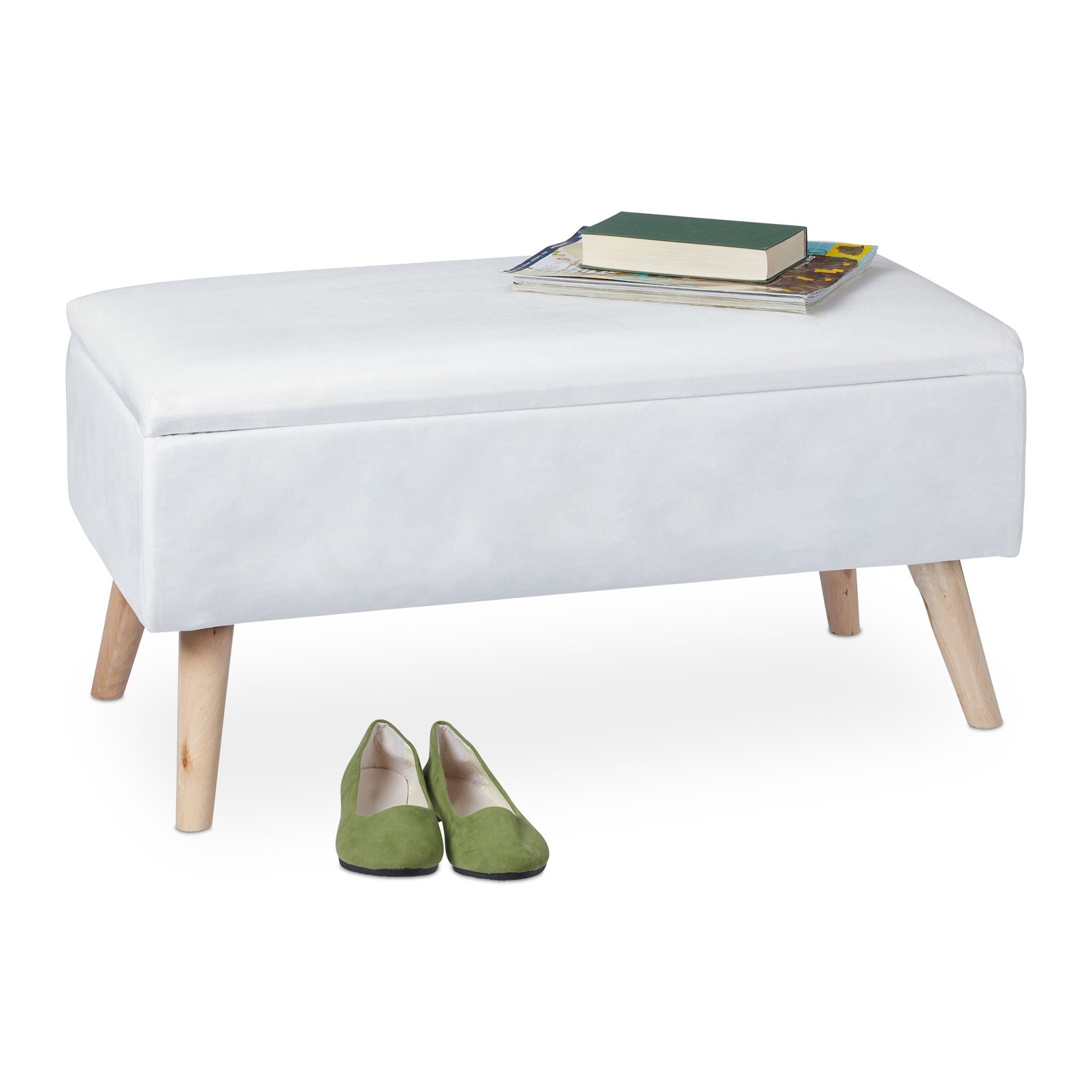 Samt Sitzbank mit Stauraum Weiss von Relaxdays