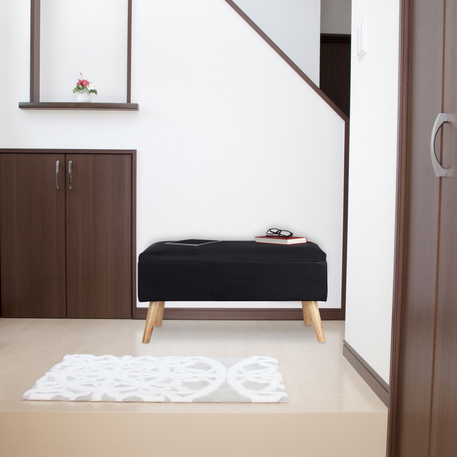 Samt Sitzbank mit Stauraum Weiss von Relaxdays