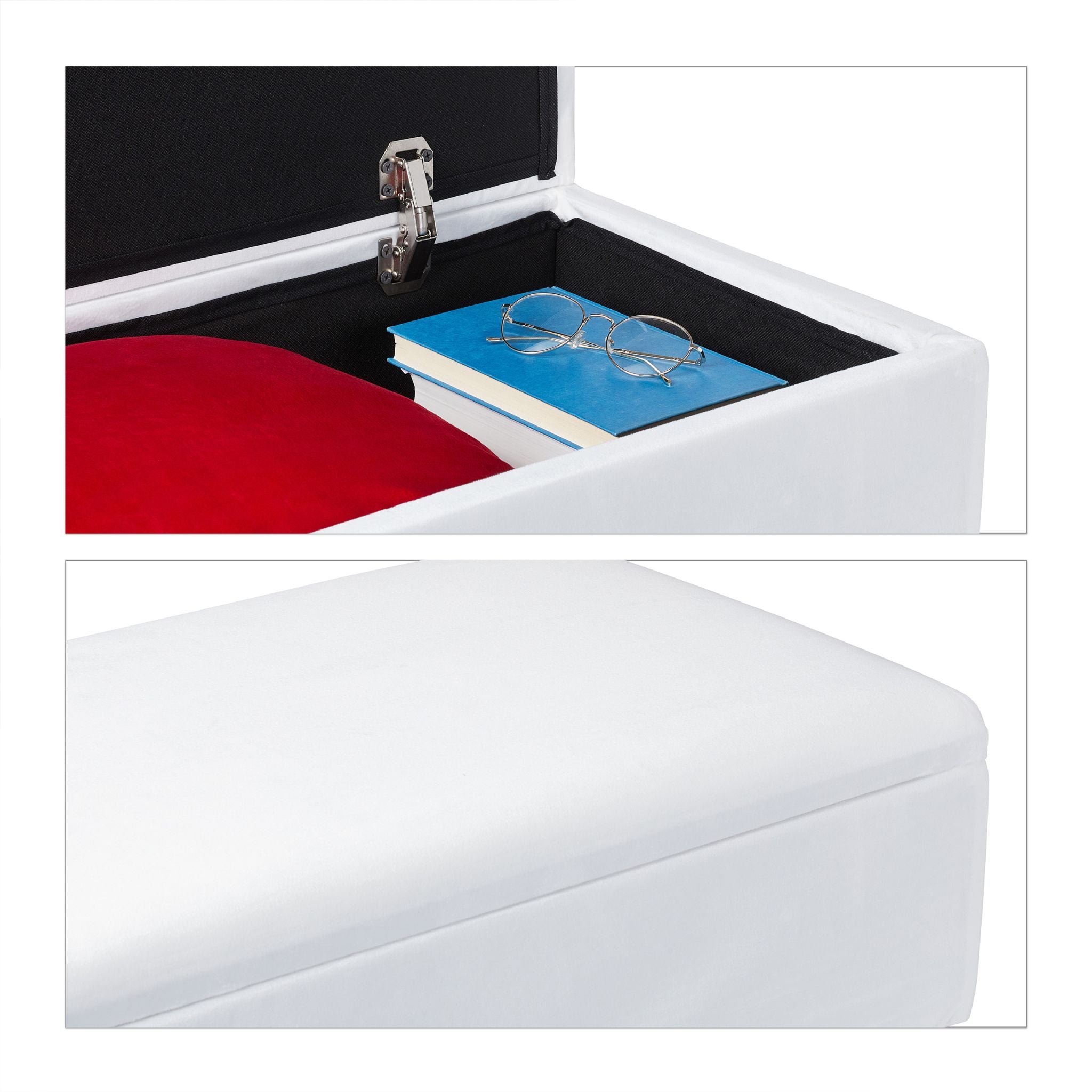 Samt Sitzbank mit Stauraum Weiss von Relaxdays