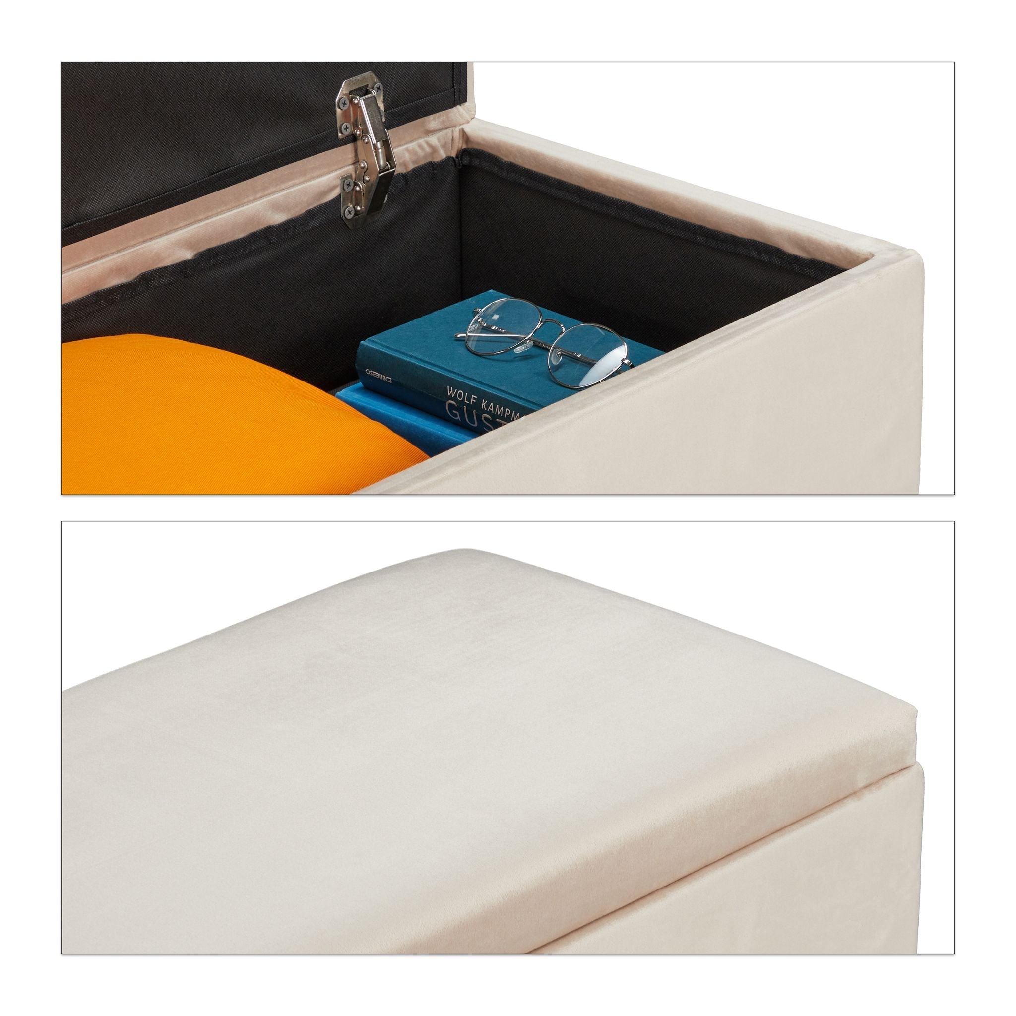 Samt Sitzbank mit Stauraum Creme von Relaxdays