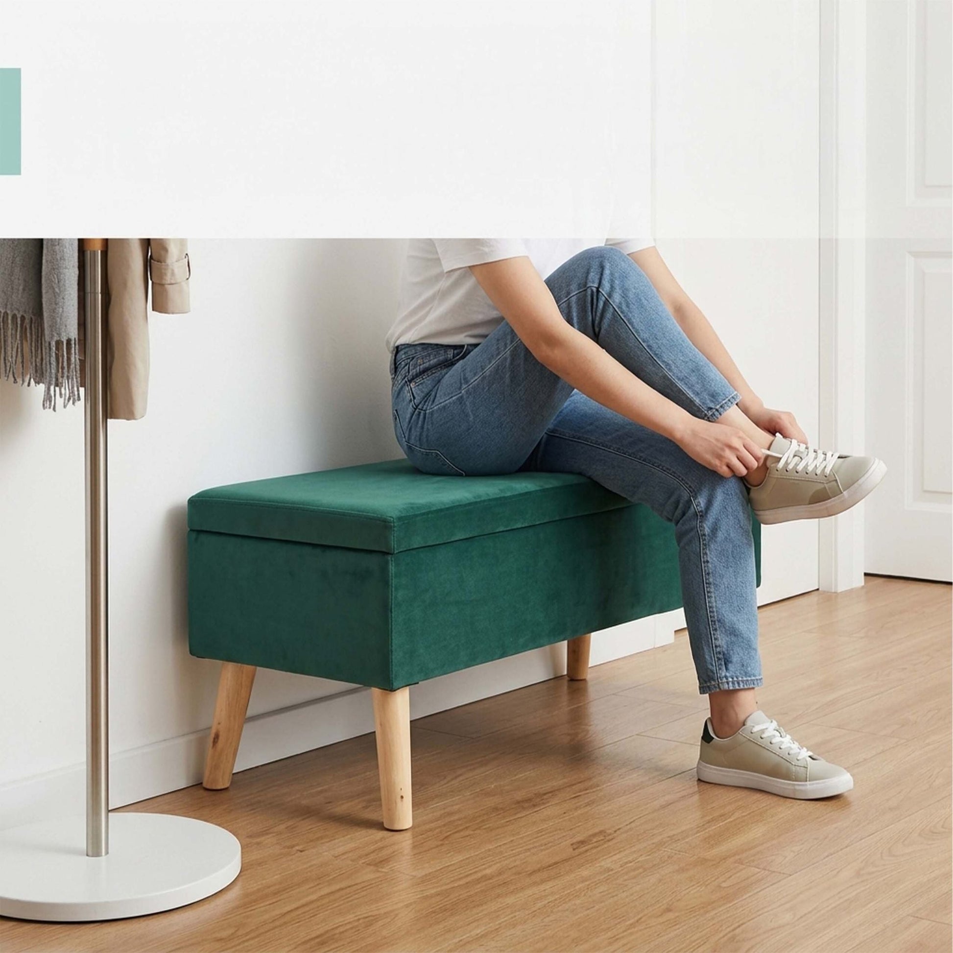 Samt Sitzbank mit Stauraum Dunkelgrün von Relaxdays