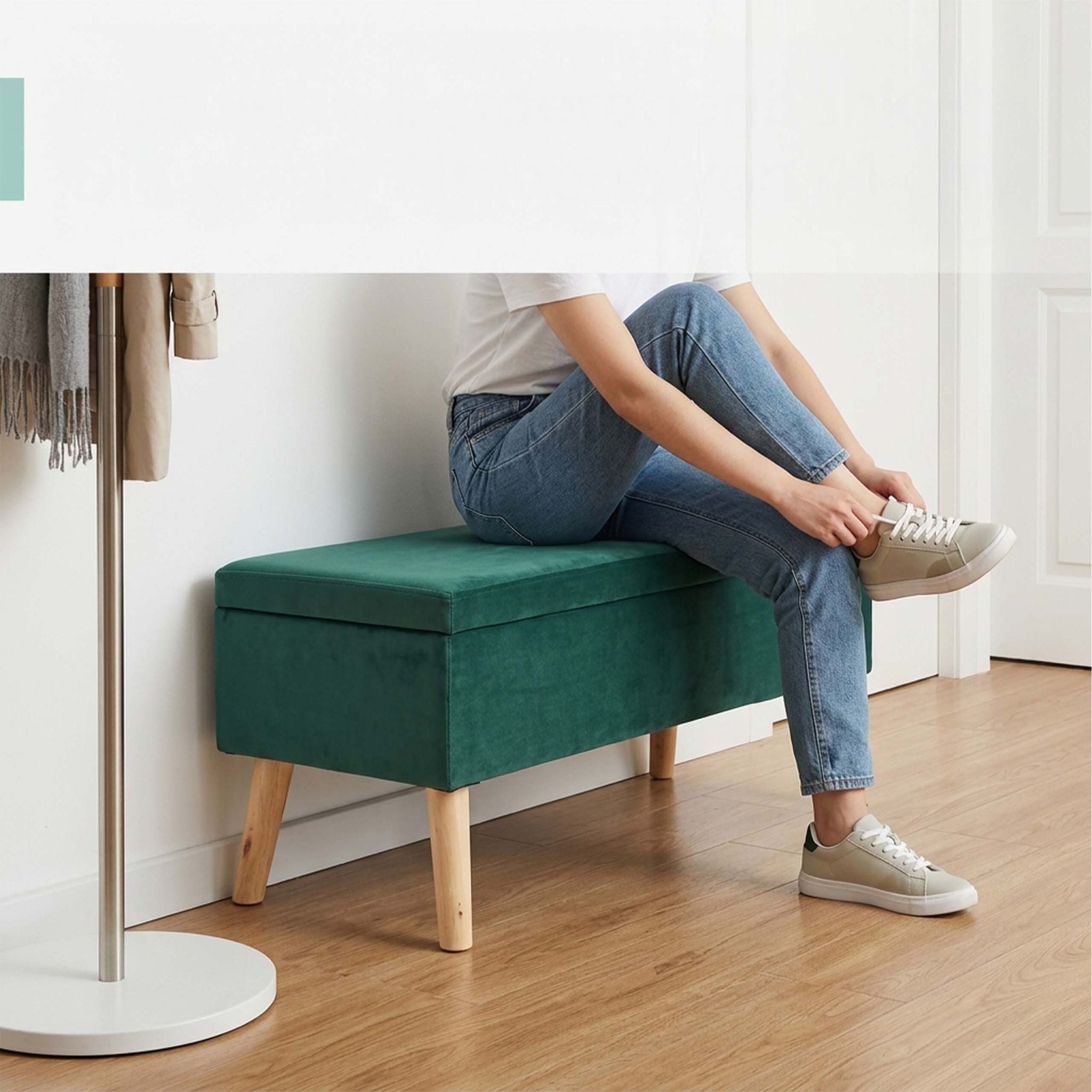 Samt Sitzbank mit Stauraum Dunkelgrün von Relaxdays