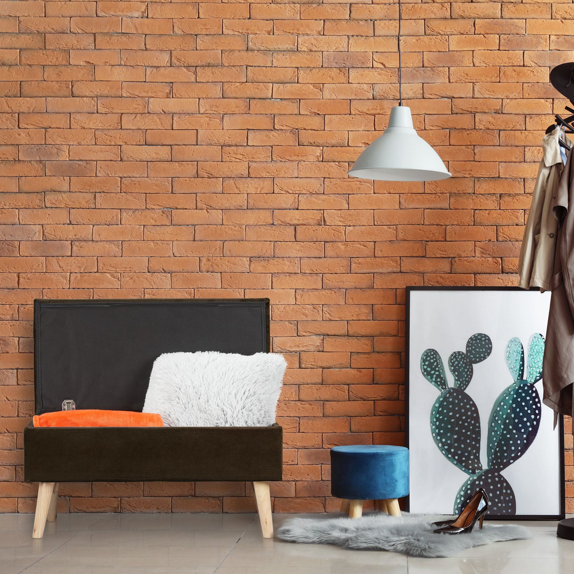 Samt Sitzbank mit Stauraum Braun von Relaxdays