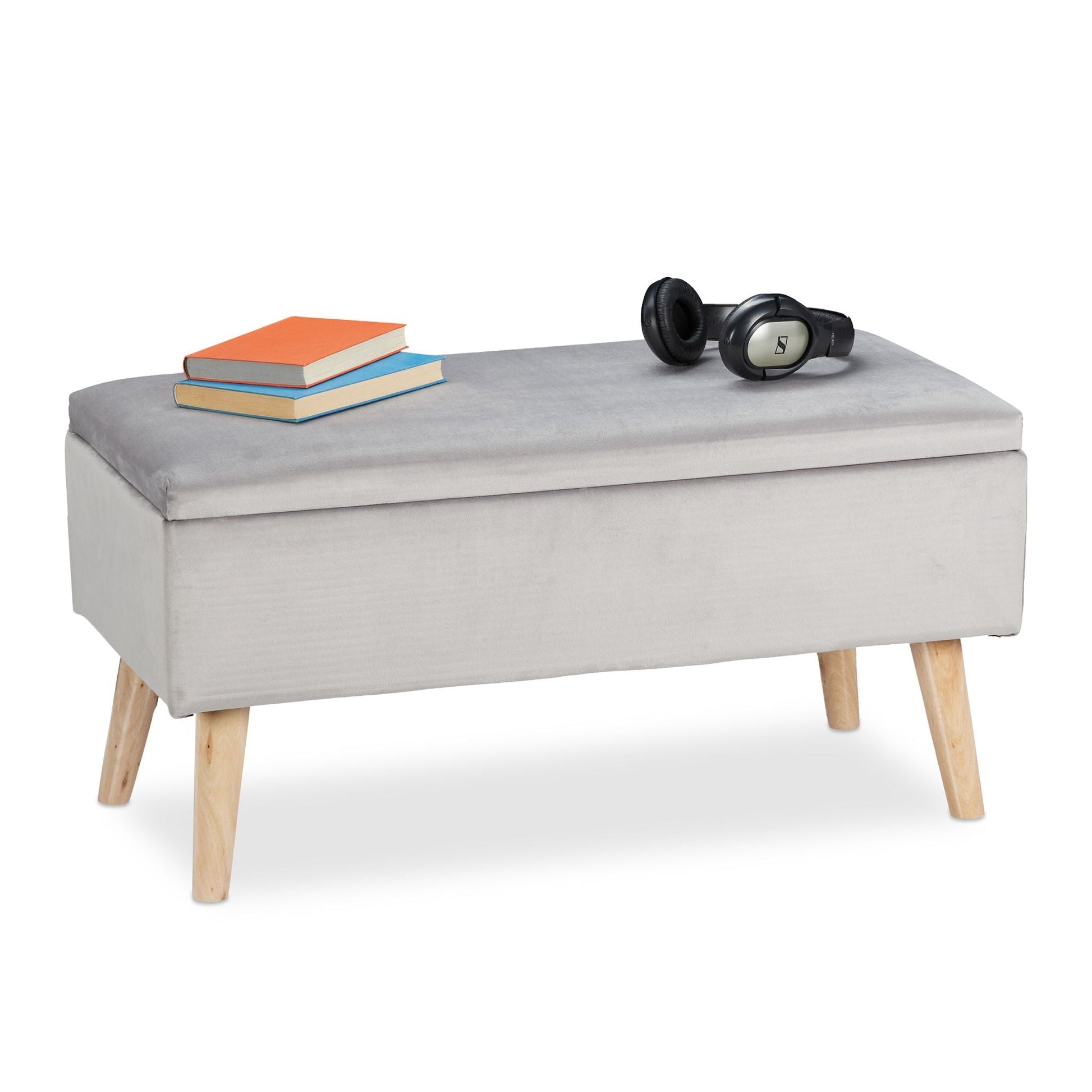 Samt Sitzbank mit Stauraum Grau von Relaxdays