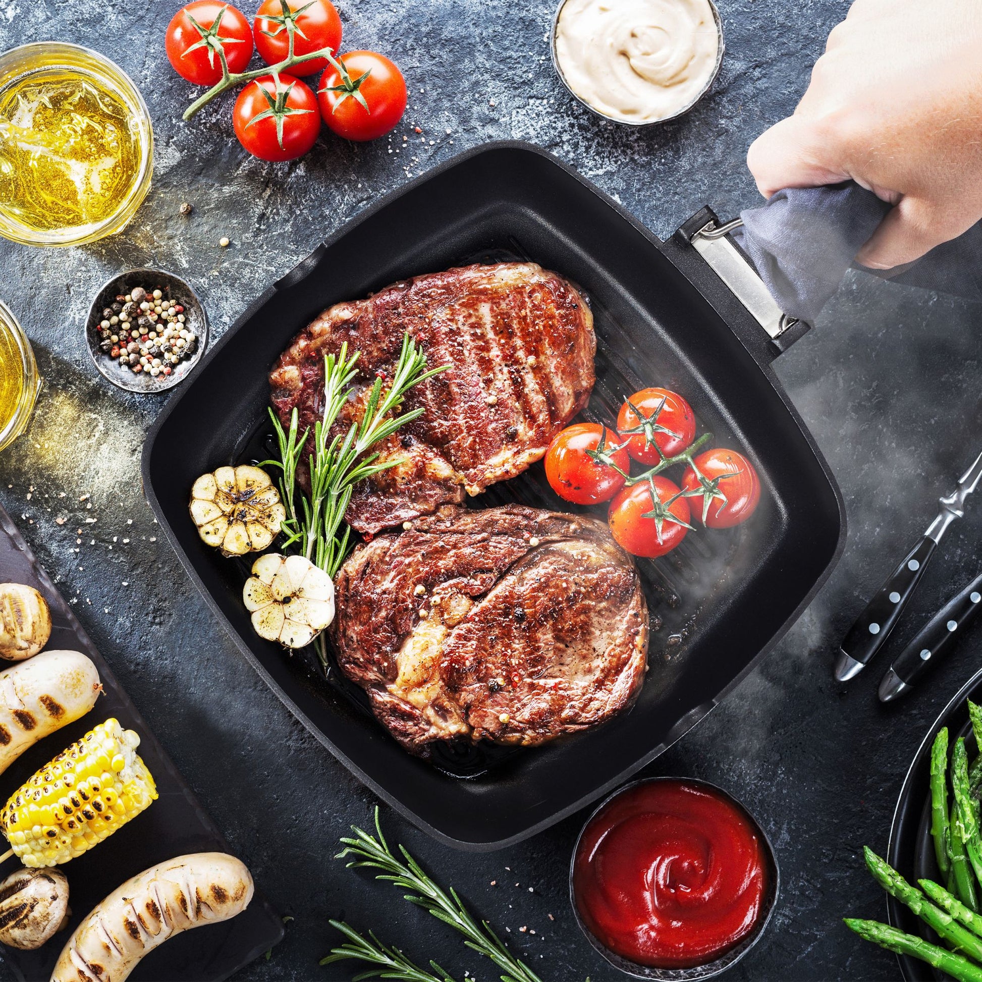 Grillpfanne Induktion Hellbraun-Schwarz von Relaxdays