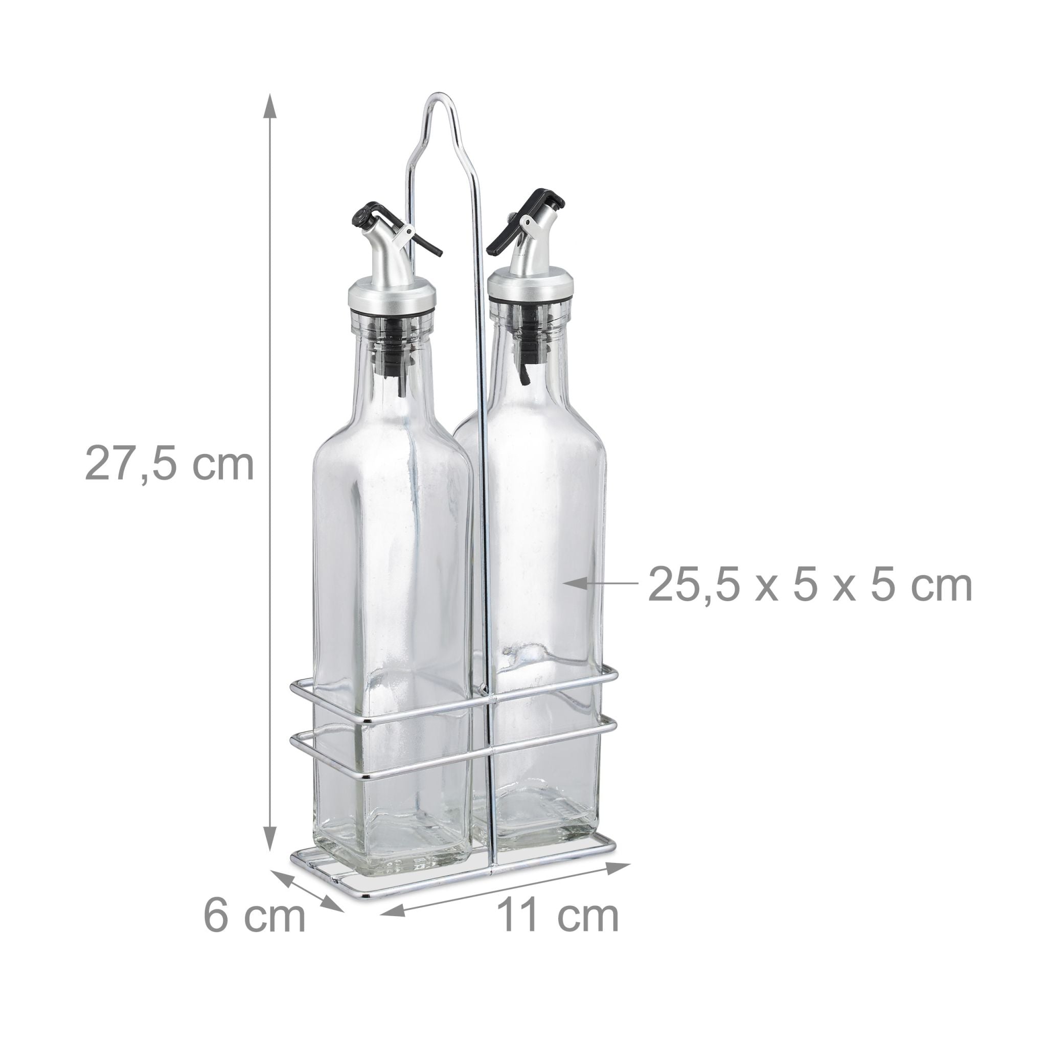 Essig und Ölspender Gestell Schwarz-Silber-Transparent von Relaxdays