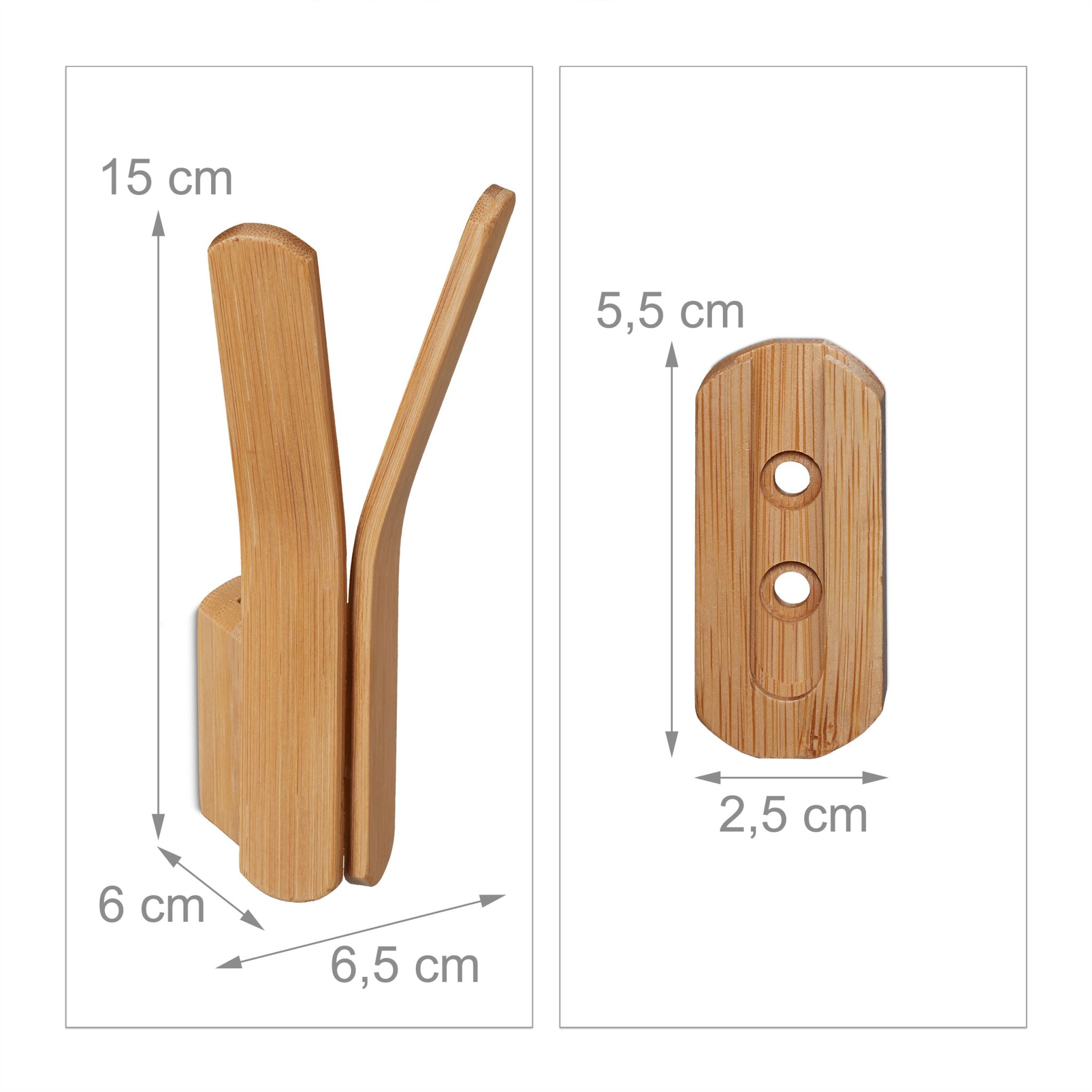 Wandhaken Bambus Hellbraun von Relaxdays