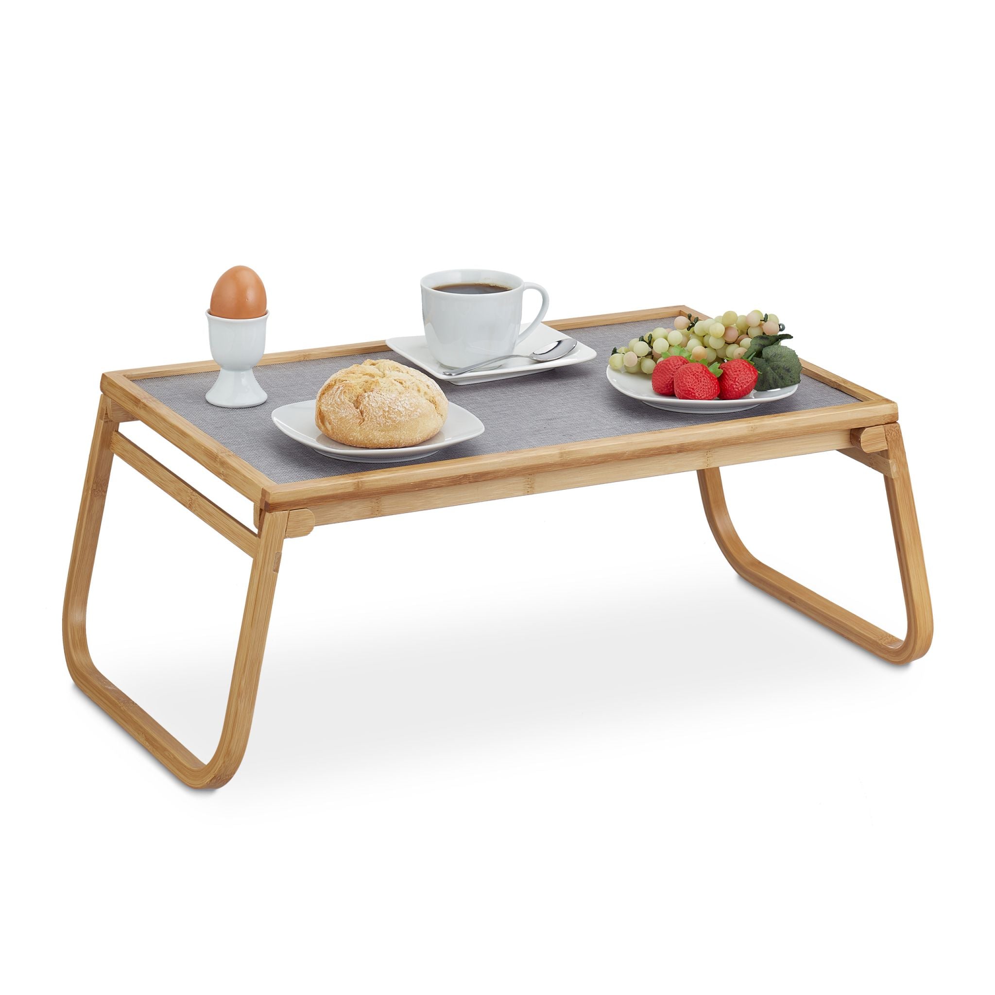 Betttablett klappbar Bambus Hellbraun-Grau von Relaxdays