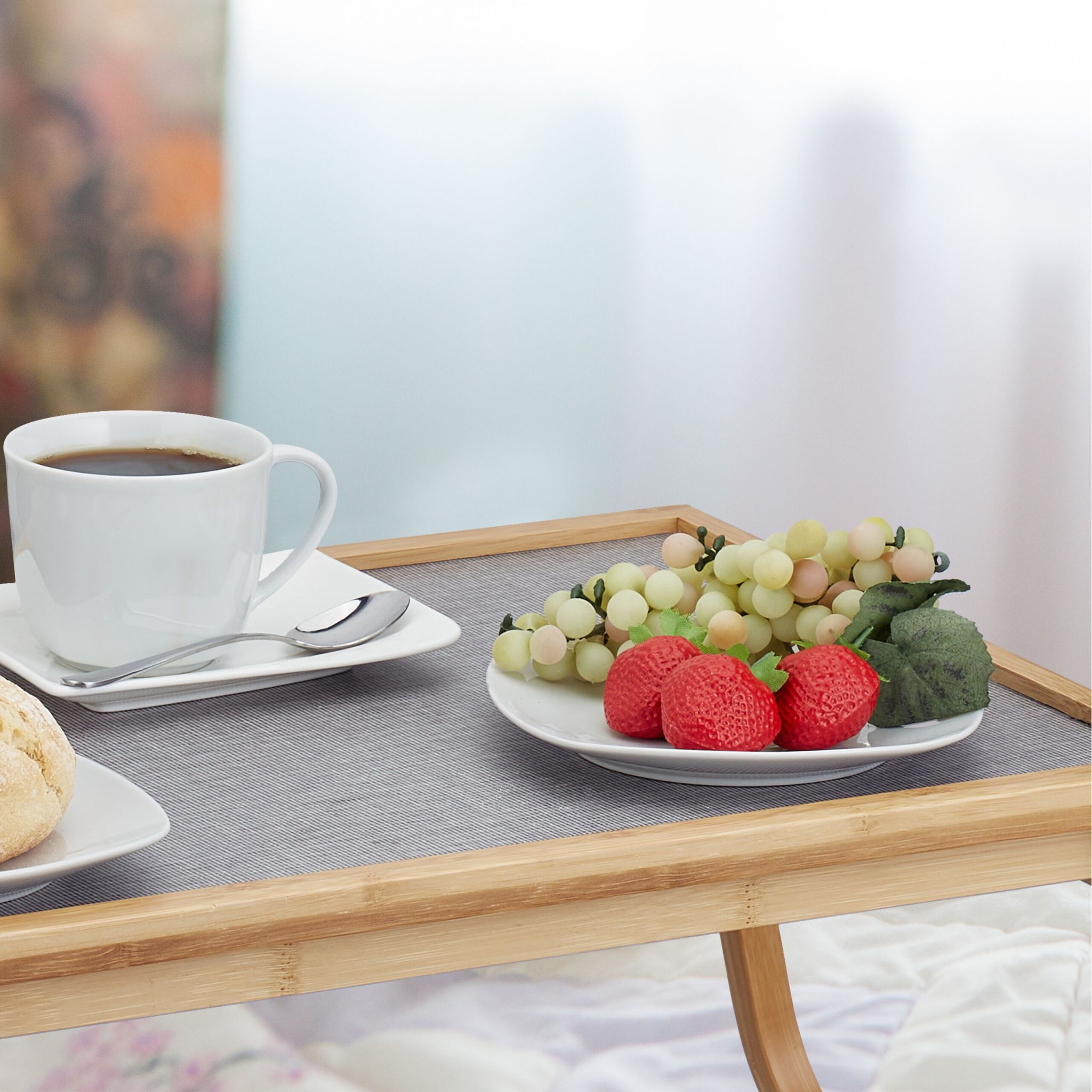 Betttablett klappbar Bambus Hellbraun-Grau von Relaxdays