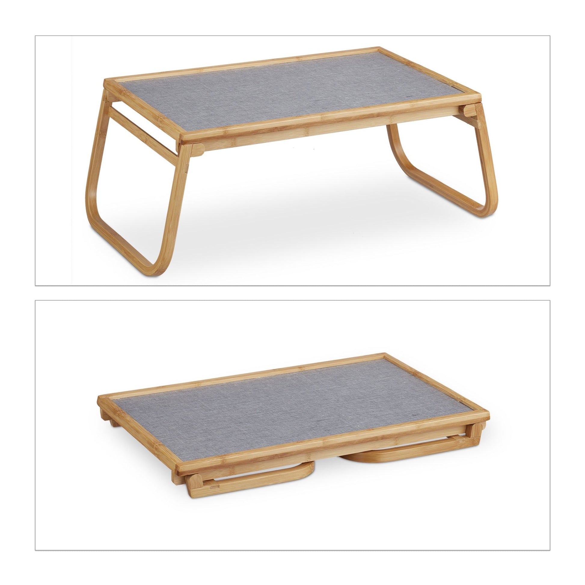 Betttablett klappbar Bambus Hellbraun-Grau von Relaxdays