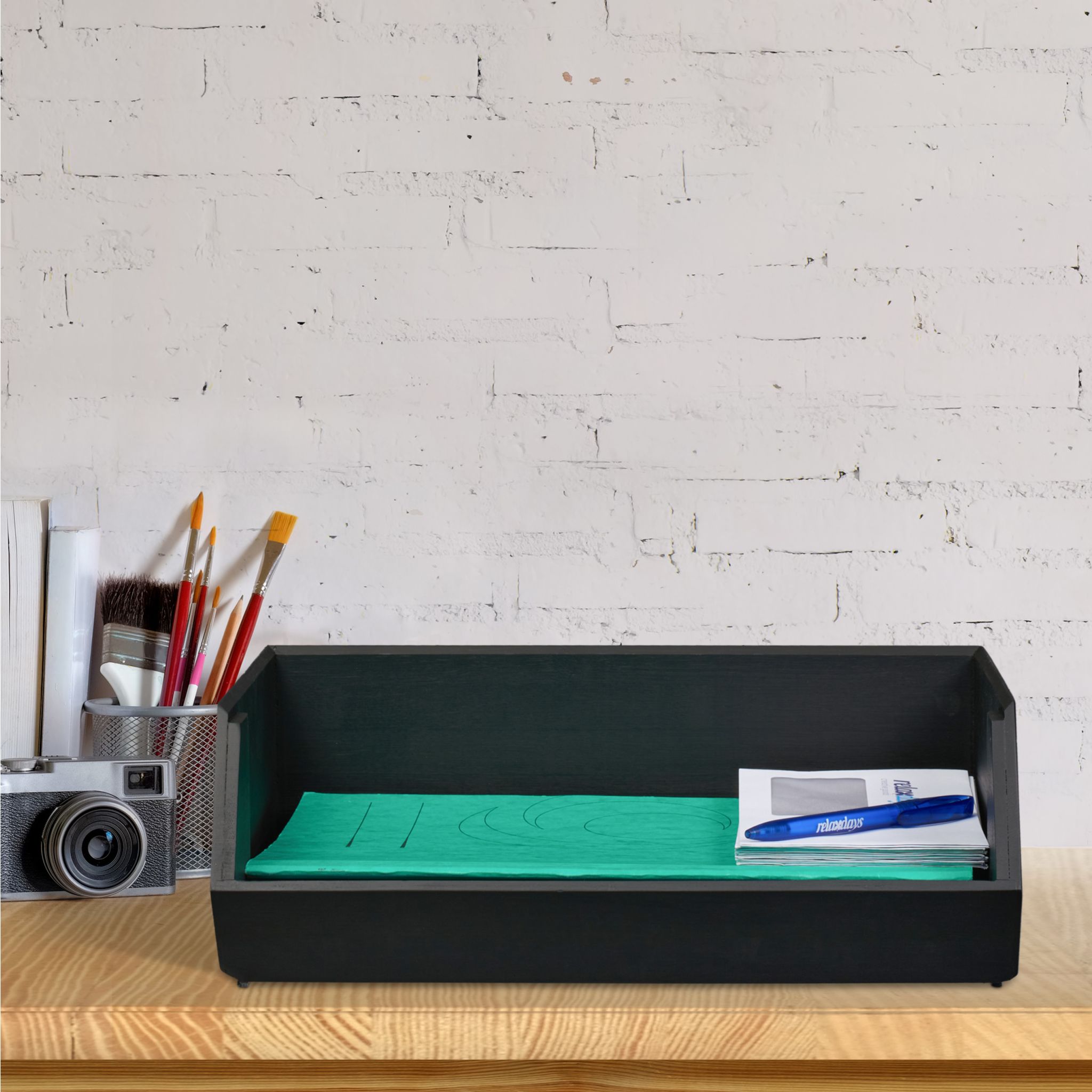 Schreibtischorganizer Bambus stapelbar Anthrazit von Relaxdays