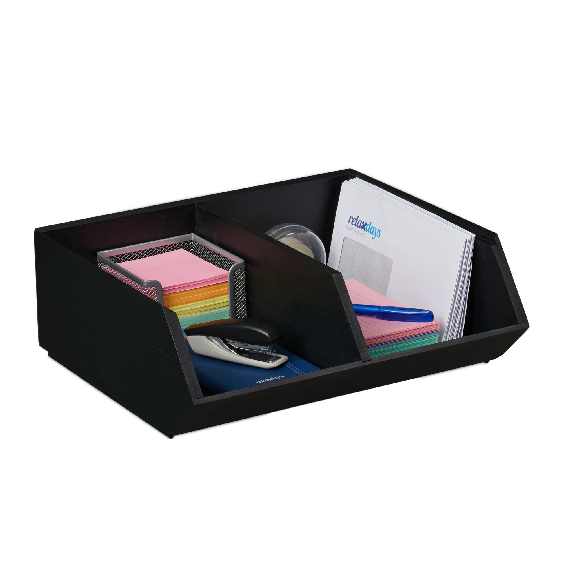 Schreibtischorganizer Bambus stapelbar Anthrazit von Relaxdays