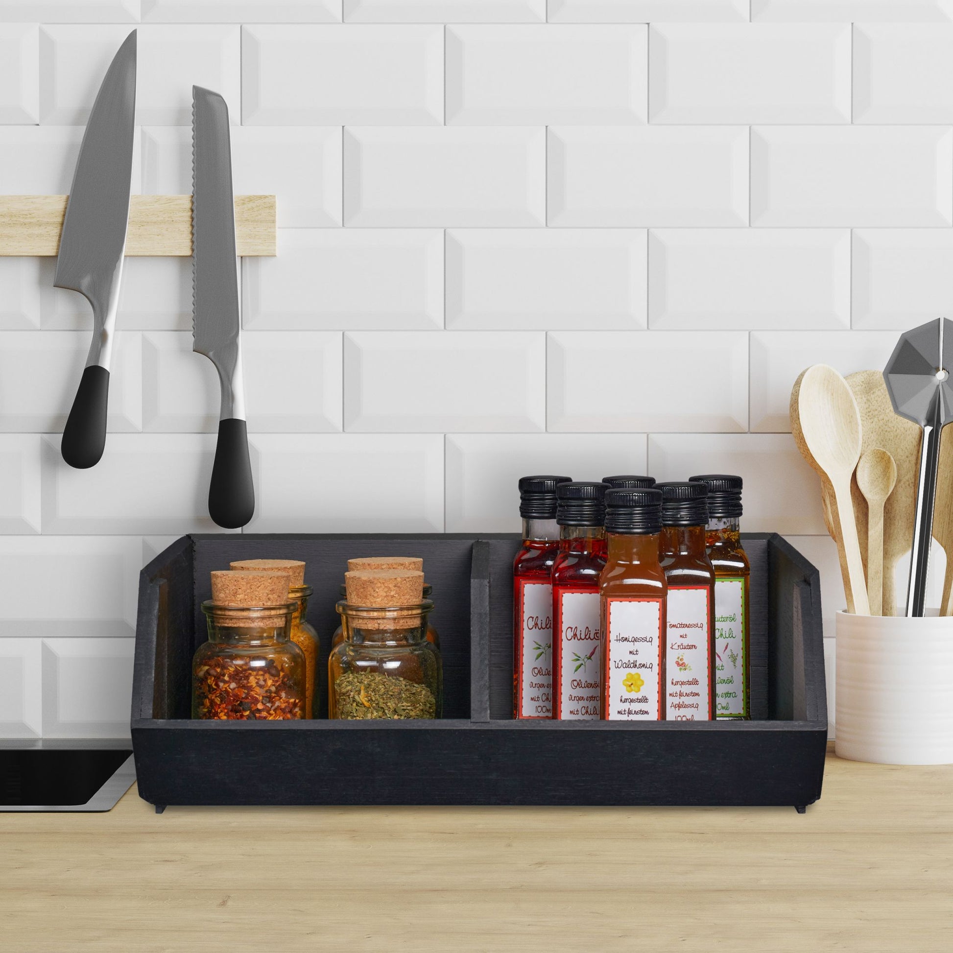 Schreibtischorganizer Bambus stapelbar Anthrazit von Relaxdays
