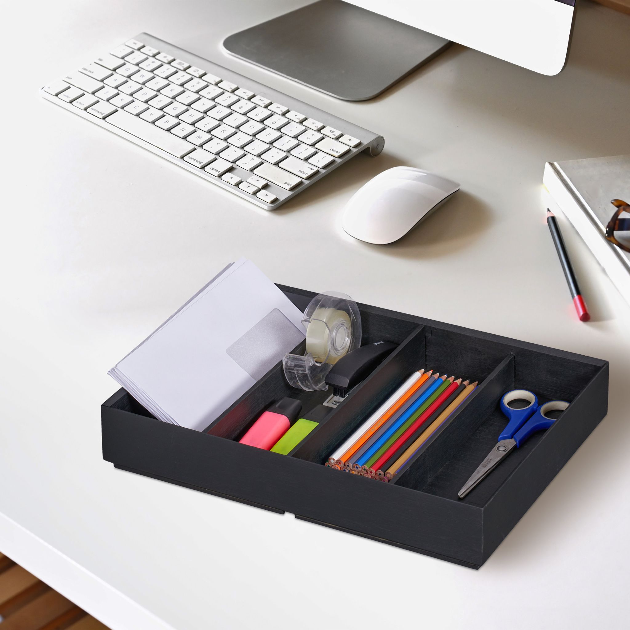 Schreibtischorganizer Bambus stapelbar Anthrazit von Relaxdays