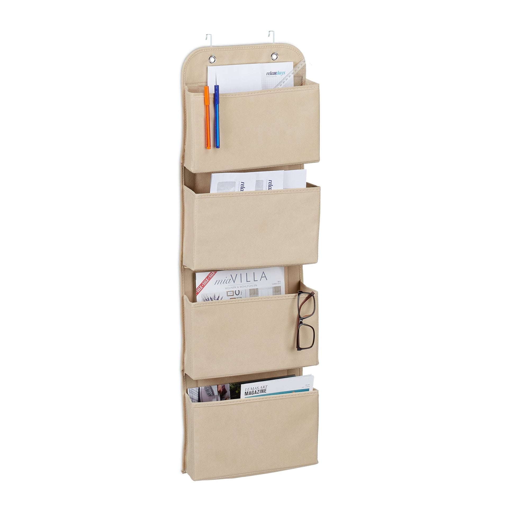Hängeorganizer 4 Fächer Beige von Relaxdays