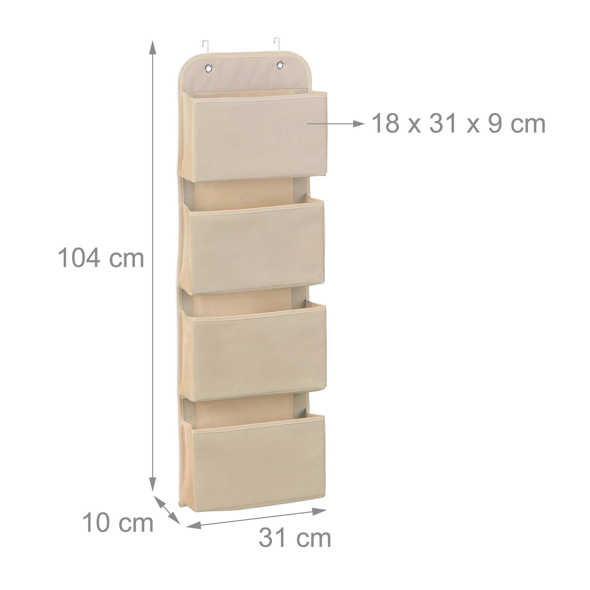 Hängeorganizer 4 Fächer Beige von Relaxdays