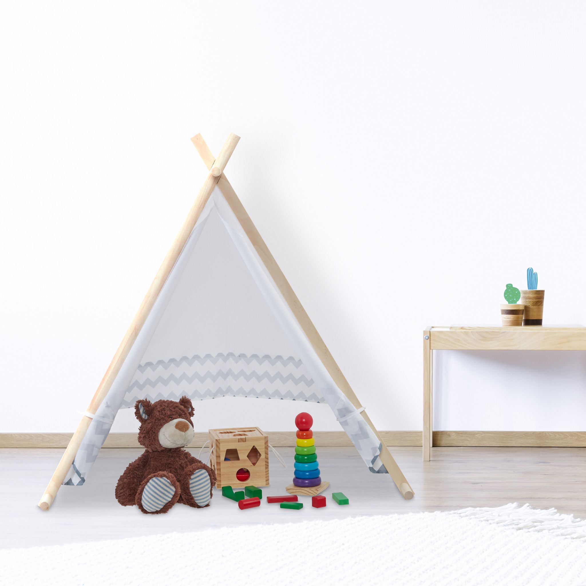 Tipi Zelt für Kinder Weiss-Hellbraun-Grau von guteszeug.ch