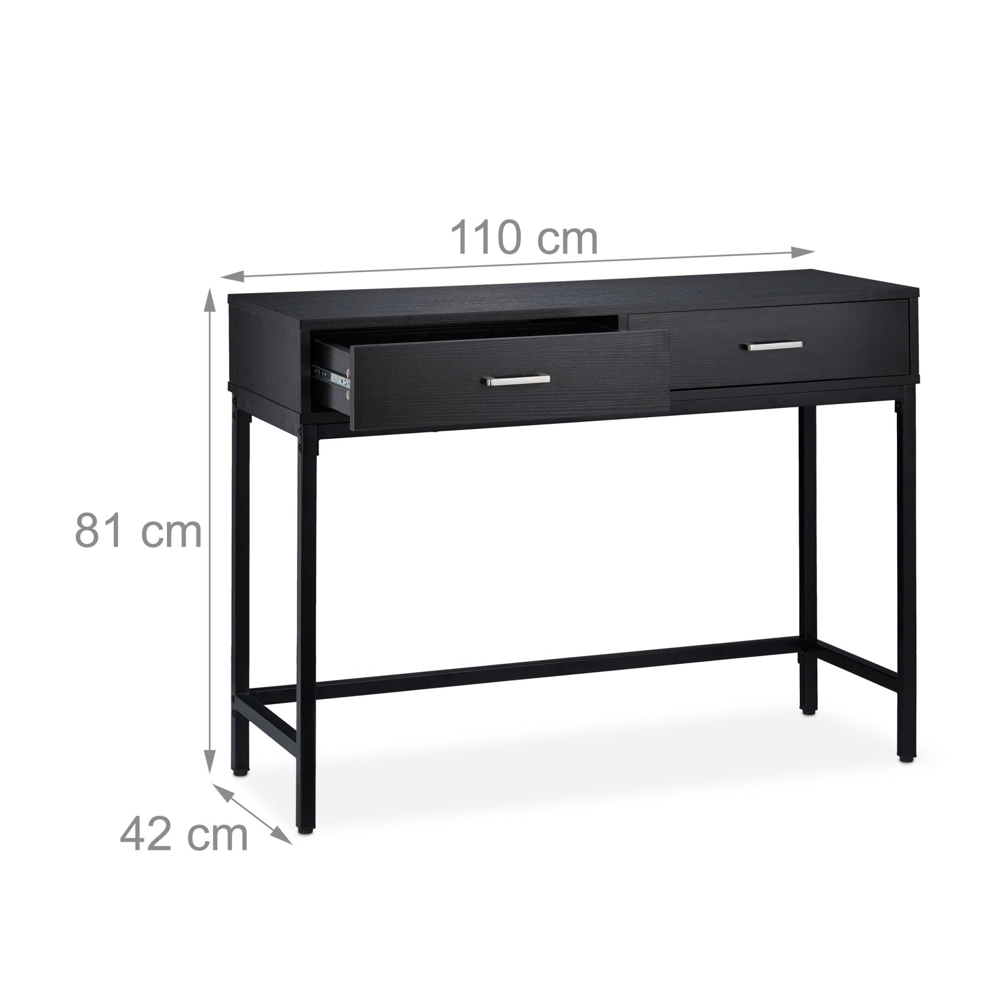 Konsolentisch mit 2 Schubladen Schwarz von Relaxdays