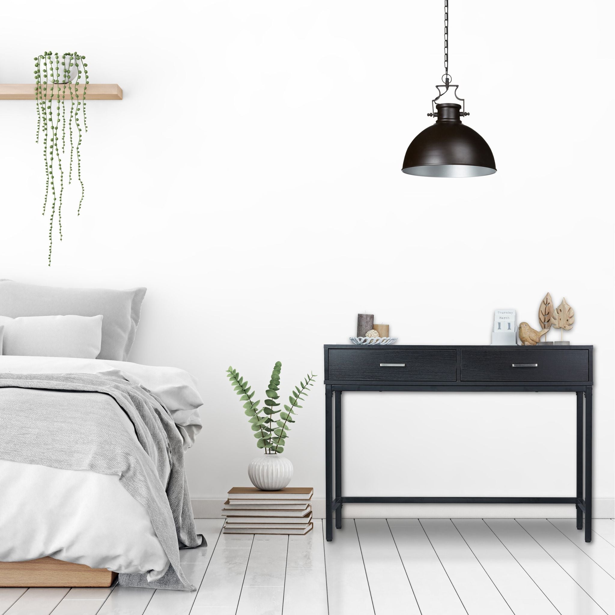 Konsolentisch mit 2 Schubladen Schwarz von Relaxdays