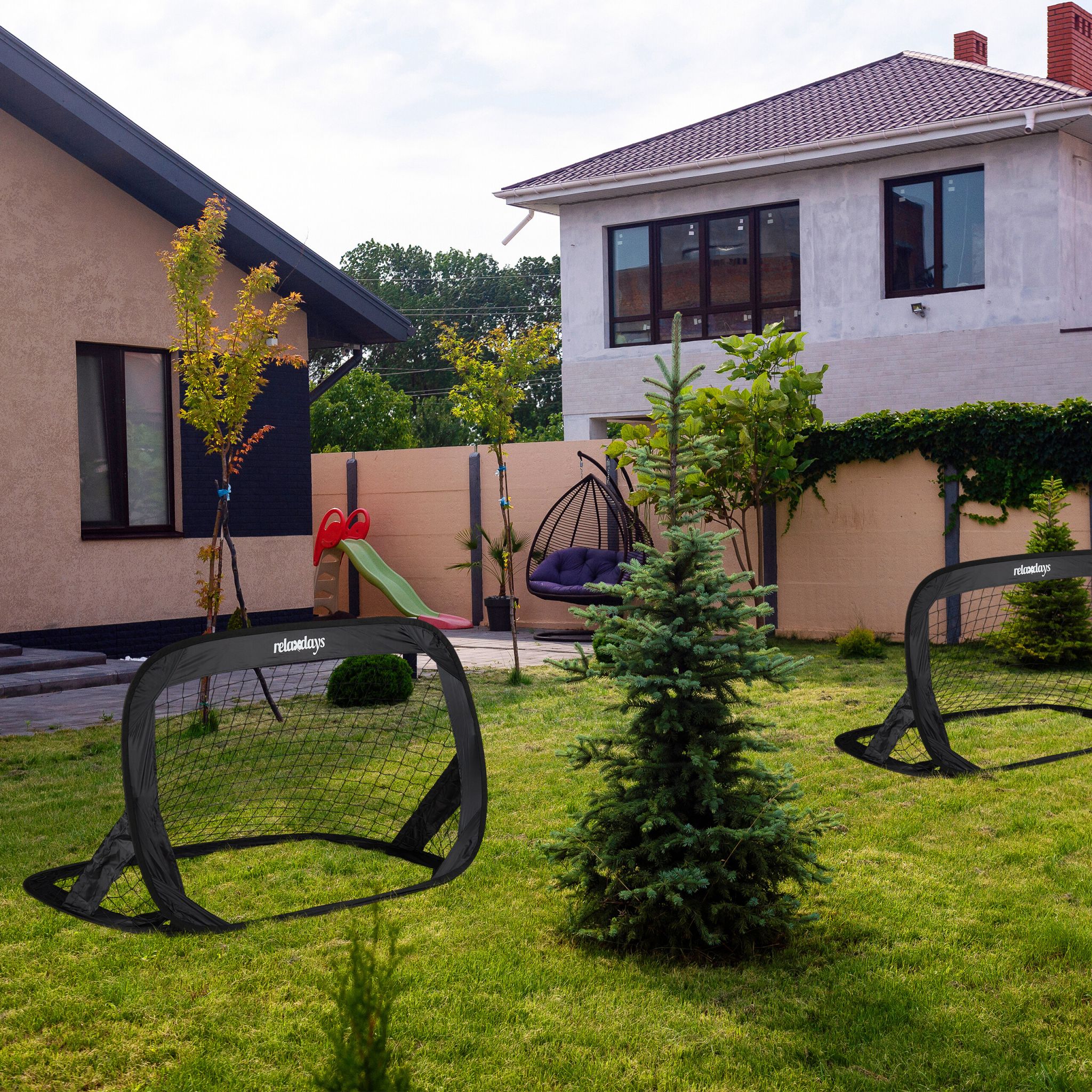 Fussballtore Pop-Up 2er-Set Schwarz von Relaxdays