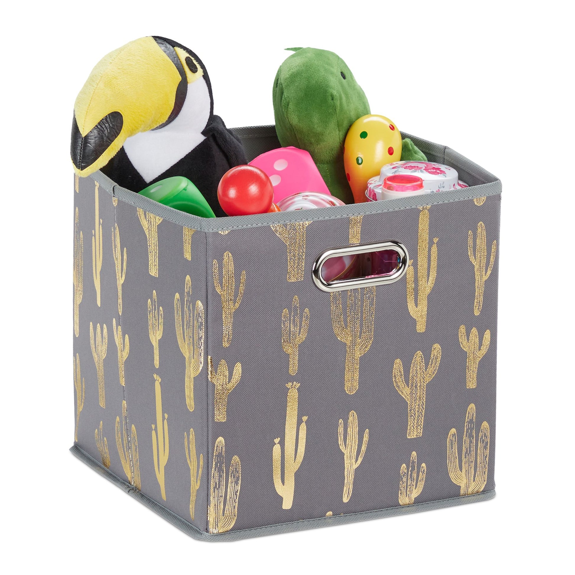 Quadratische Faltbox mit Kaktus Motiv Gold-Grau von Relaxdays
