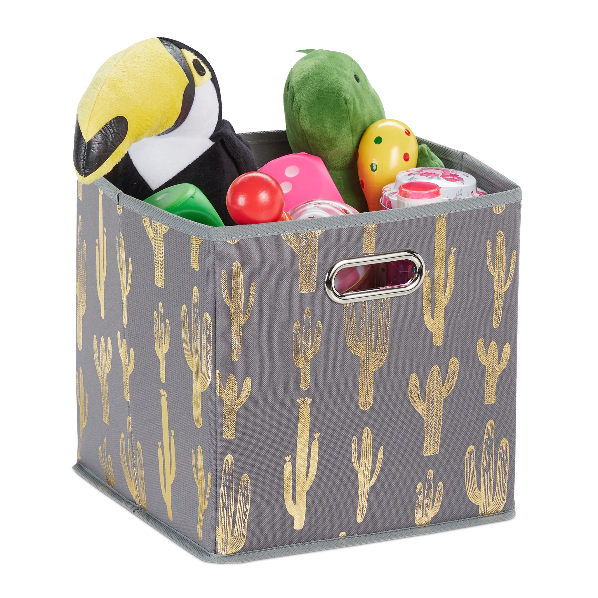 Quadratische Faltbox mit Kaktus Motiv Gold-Grau von Relaxdays
