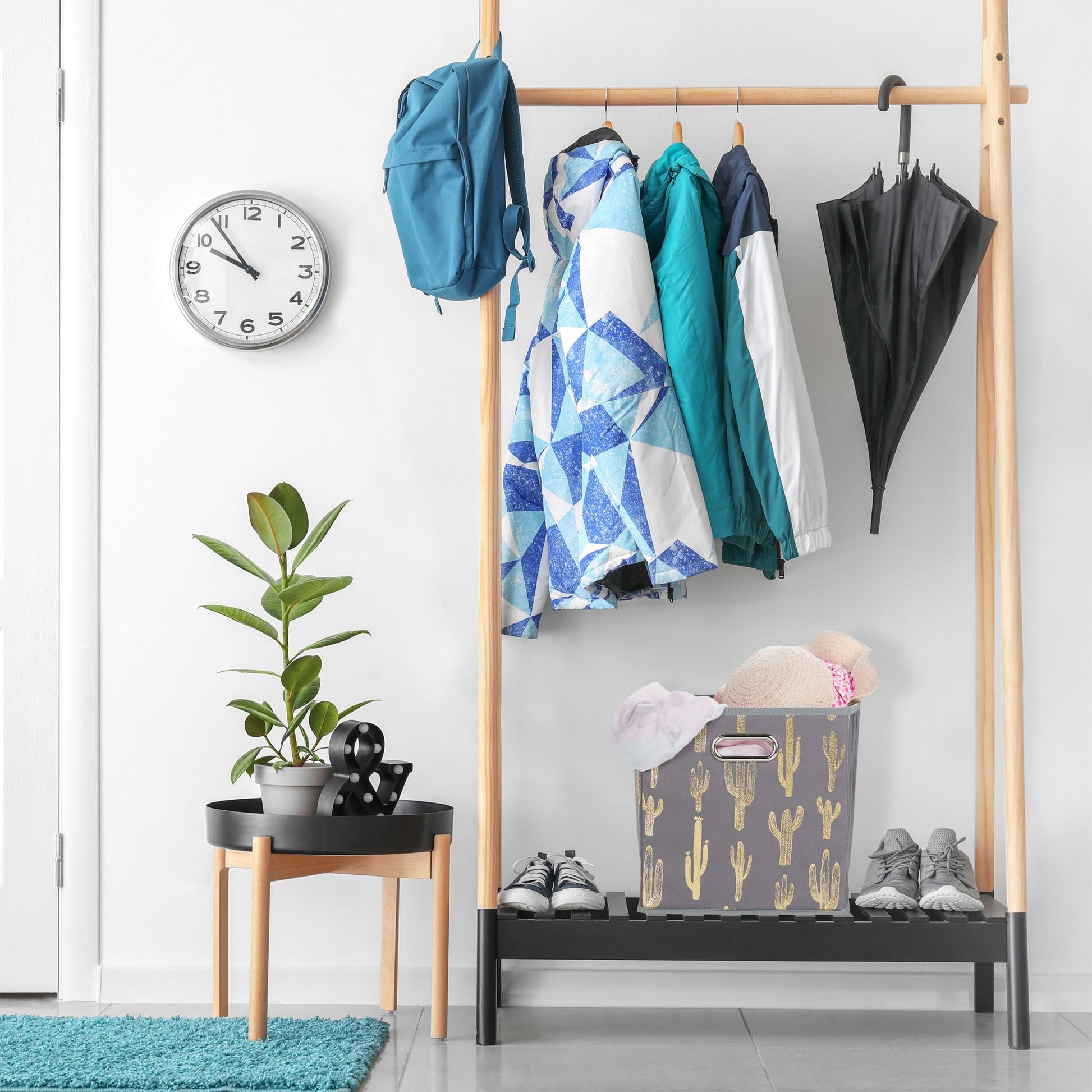 Quadratische Faltbox mit Kaktus Motiv Gold-Grau von Relaxdays