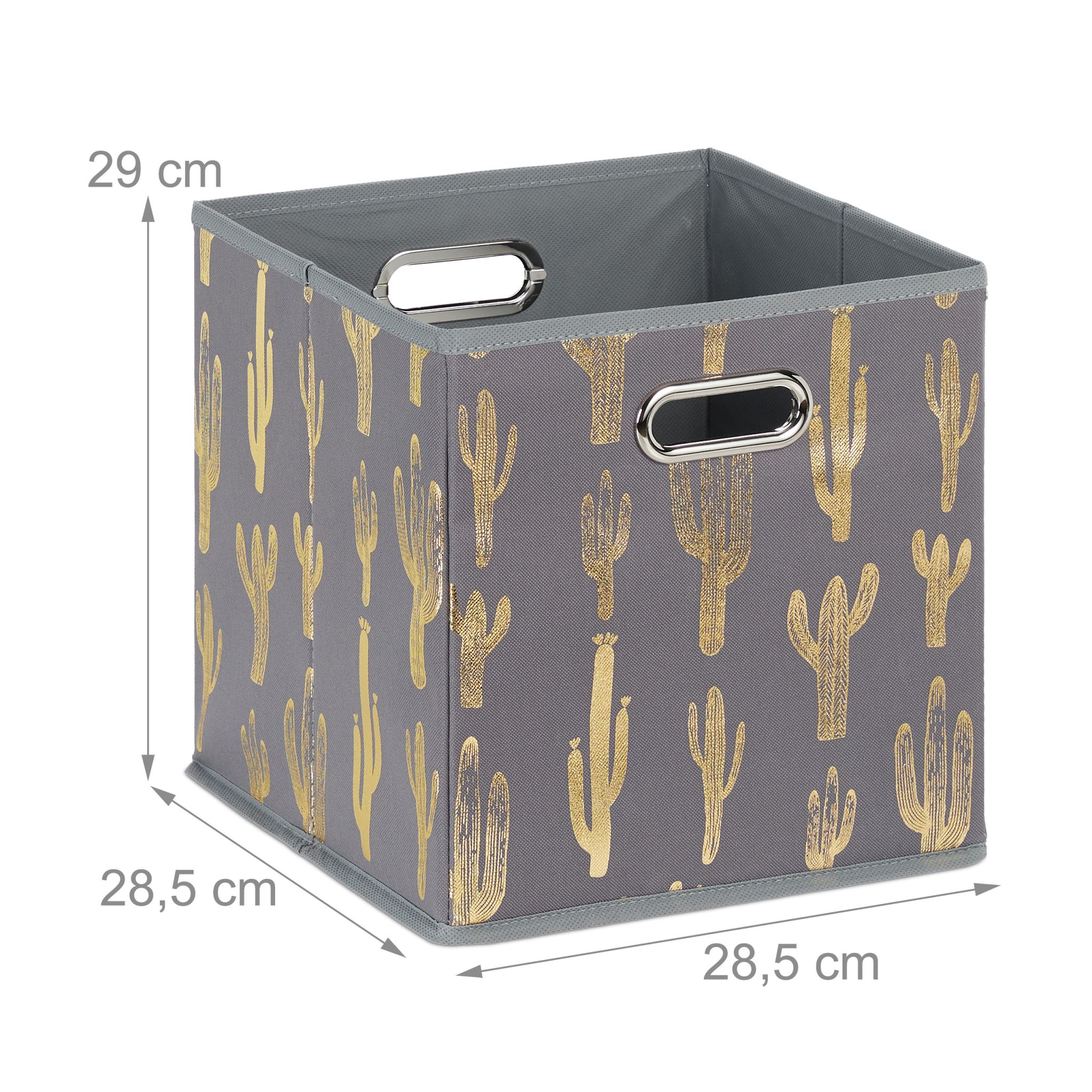 Quadratische Faltbox mit Kaktus Motiv Gold-Grau von Relaxdays