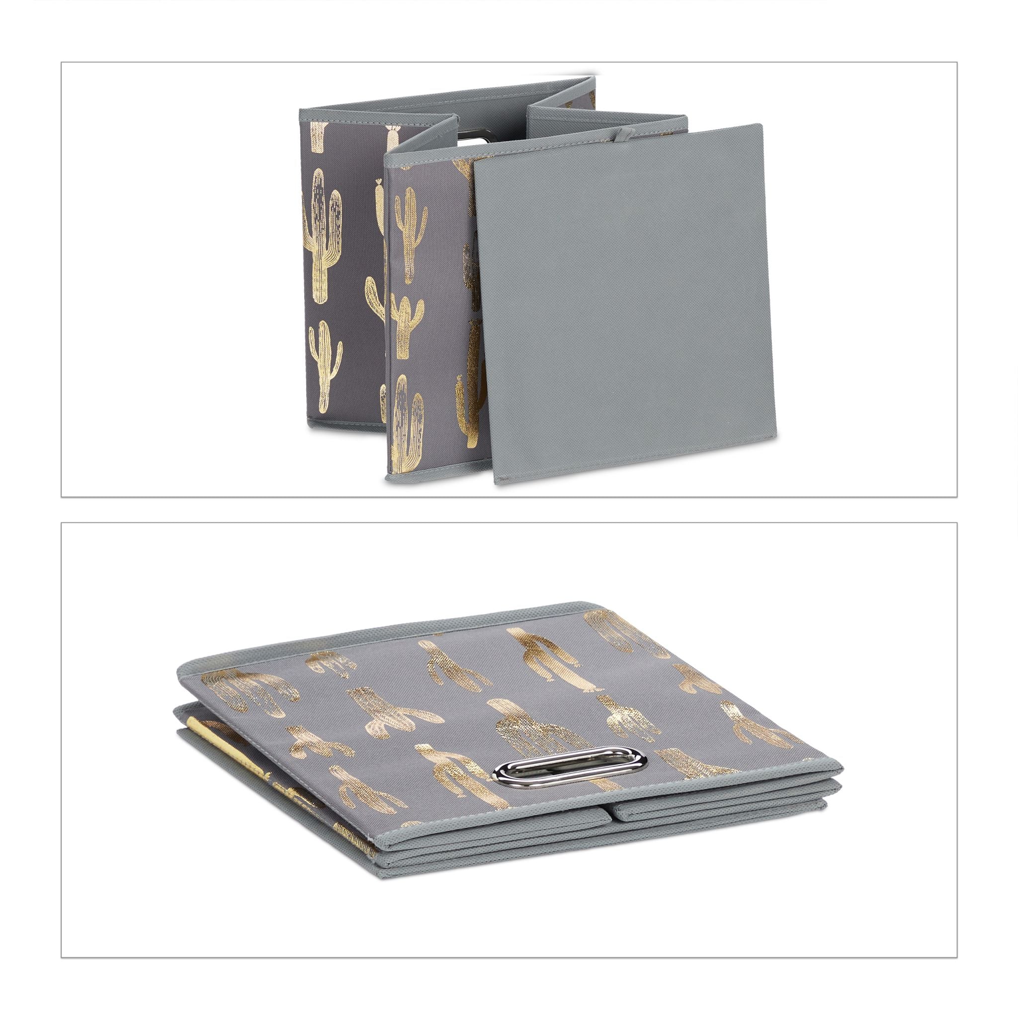 Quadratische Faltbox mit Kaktus Motiv Gold-Grau von Relaxdays