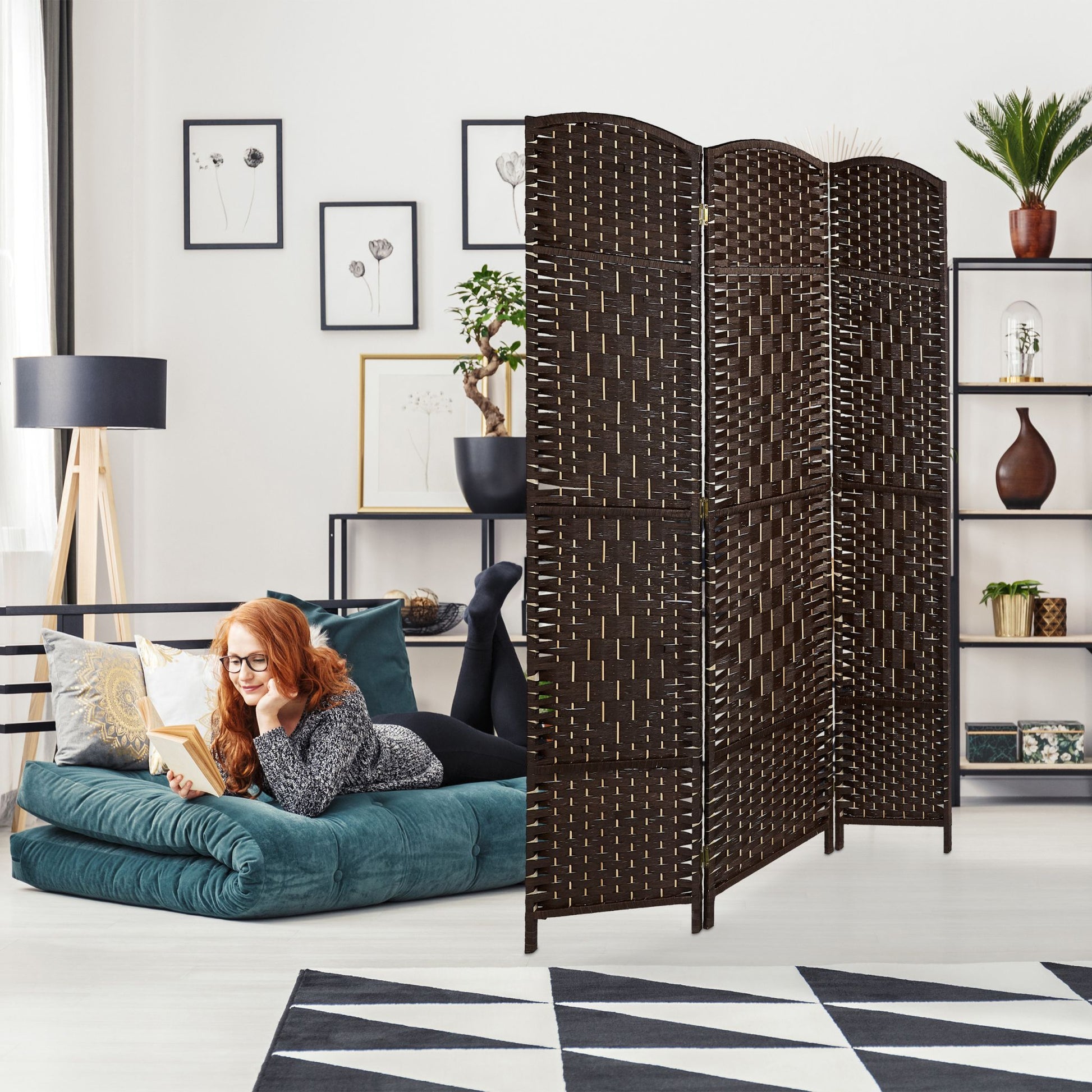 Paravent Raumteiler 3-teilig Braun von Relaxdays